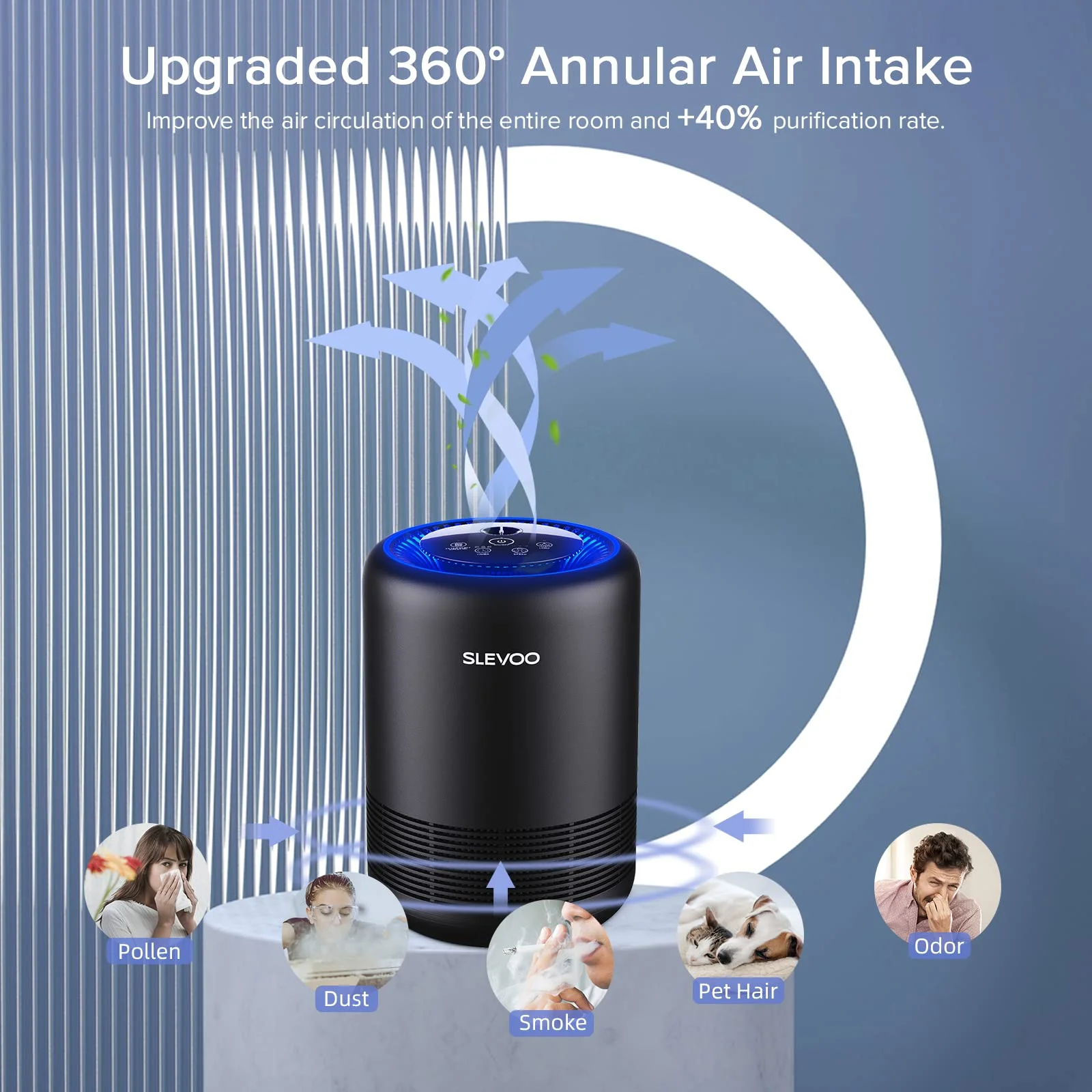 Slevoo Air Purifiers for Bedroom Pets Smokers in Home, 450 ft H13 True HEPA Filter Air Cleaner, Effectively Clean 99.97% Smoke, Dust, Pollen, Pet Dander, Odors, Black