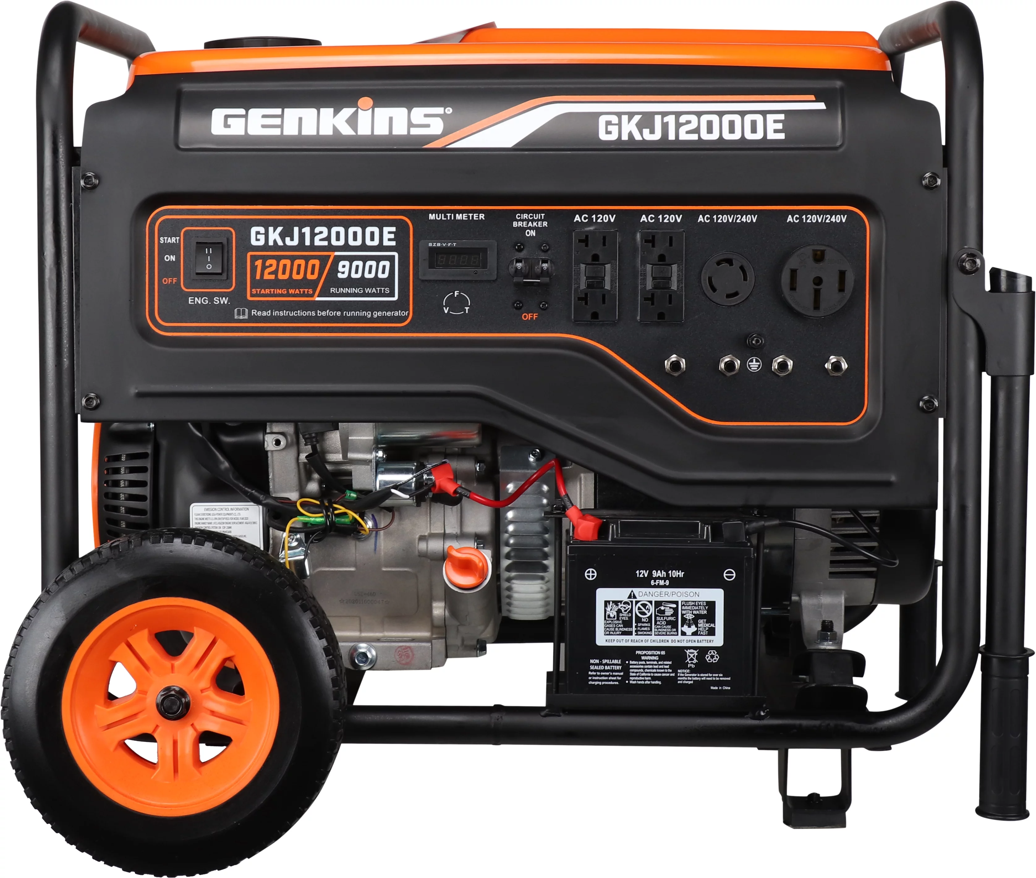 Genkins GKJ12000E 12000 Watt Portable Generator W/ Electric Starter Wheel Handle Included Heavy Duty Recreation Emergency Power Back up