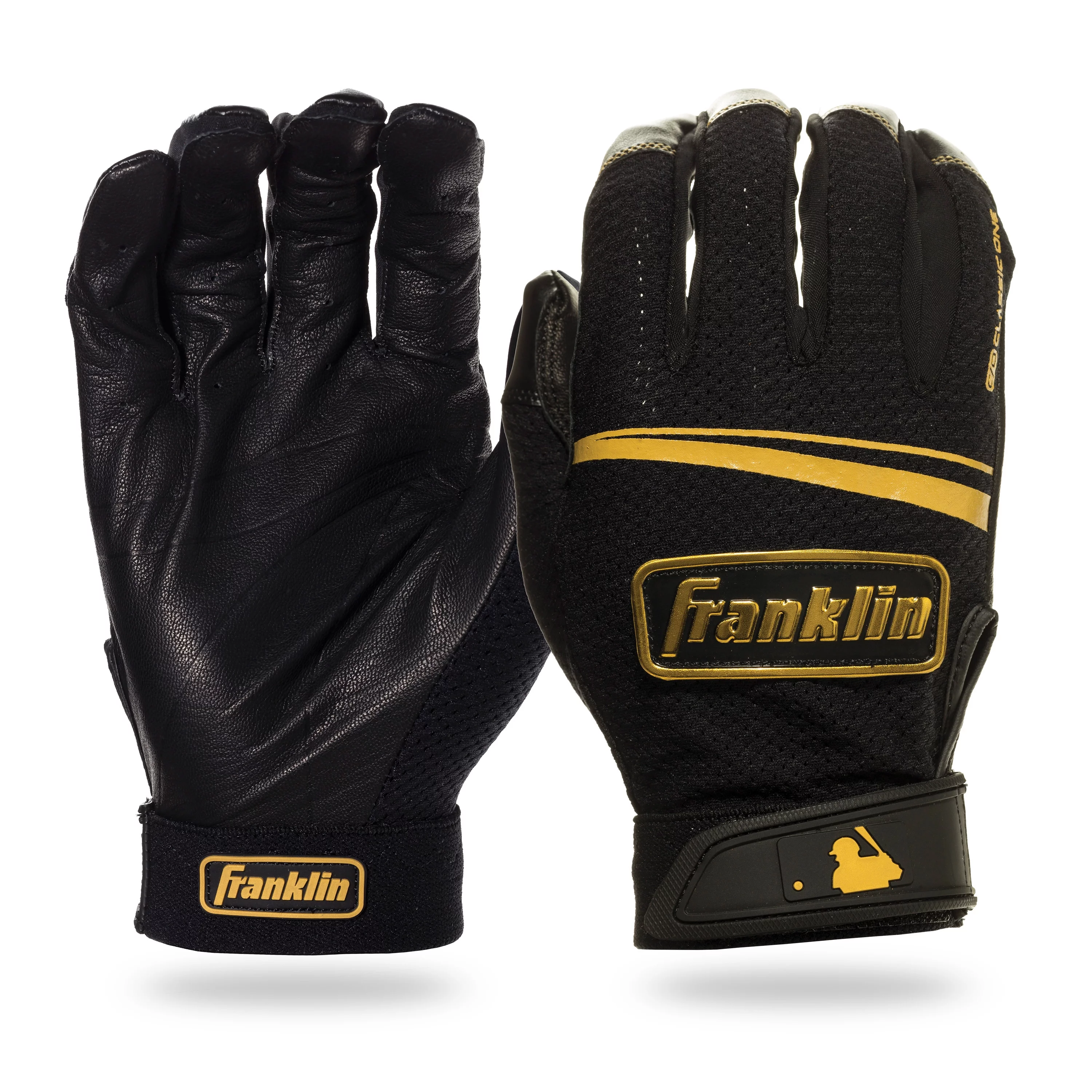 Franklin Sports MLB Classic One LT Baseball Batting Gloves – Black/Gold – Adult Small – Pair