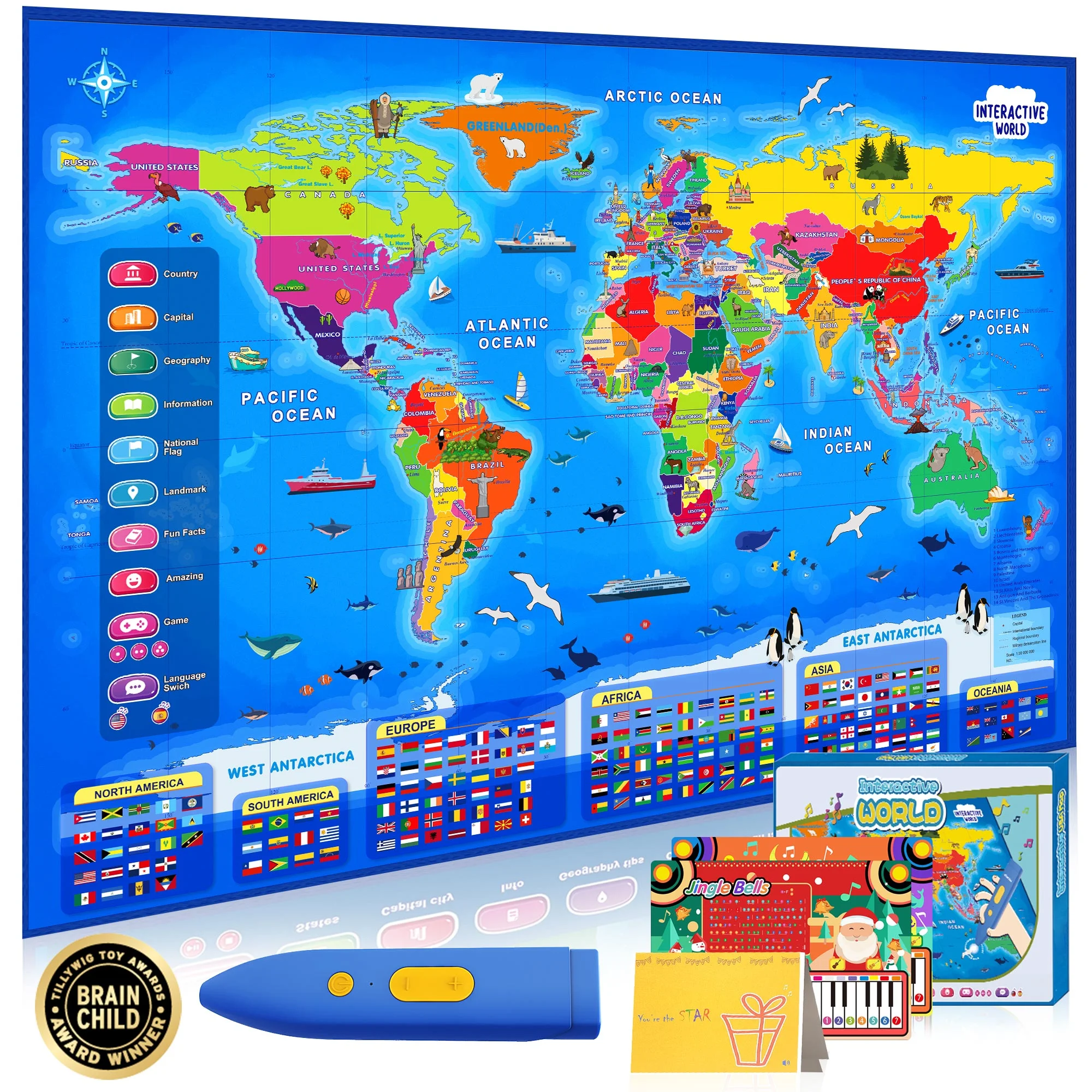 Geography Map Games,Educational Toys for 4-8 Year Olds,Interactive USA Map for Kids,Learning Toys for Kids,Gifts for Boys & Girls