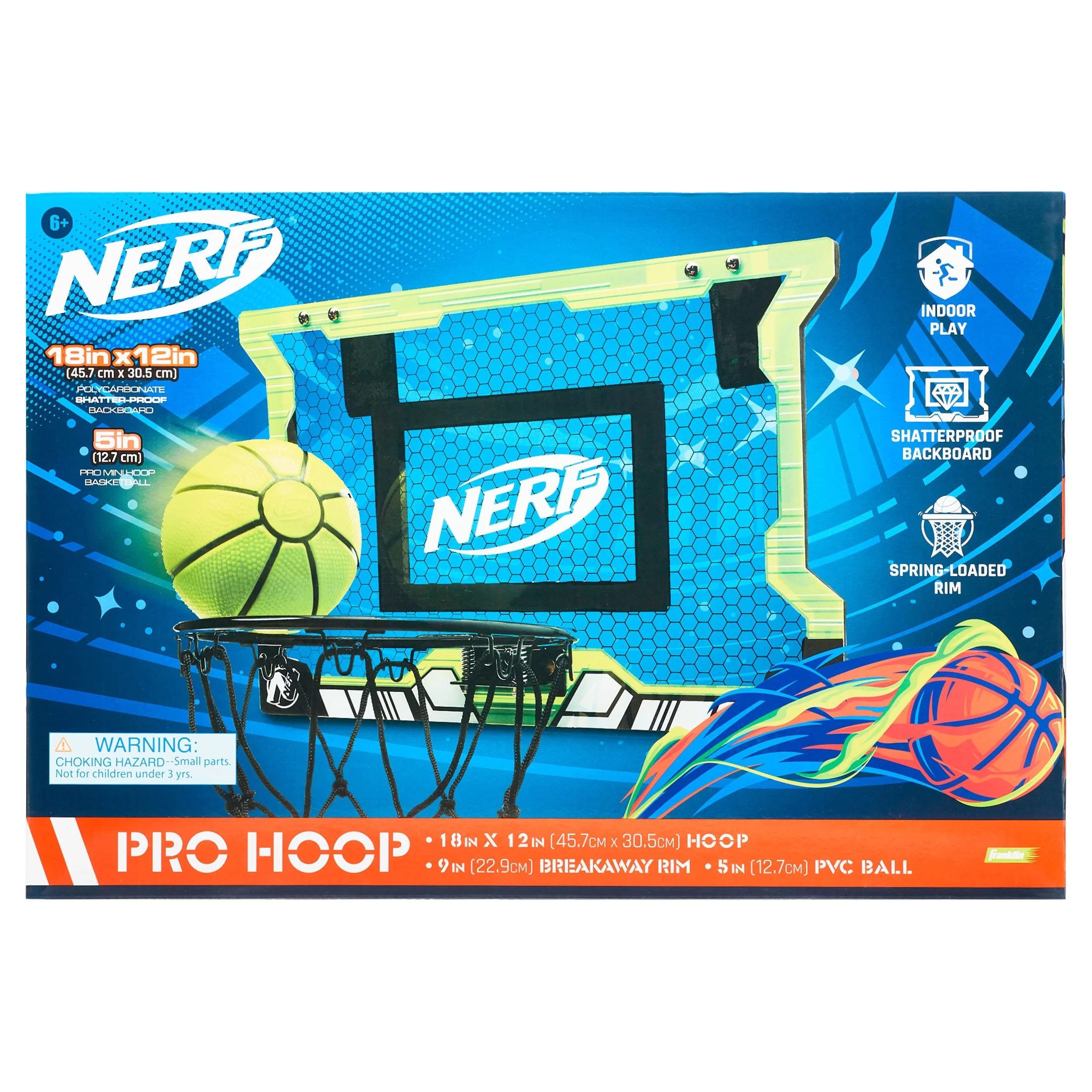 Nerf Basketball Pro over the Door Hoop with Mini Ball – 18 in. x 12 in. – Steel Rim