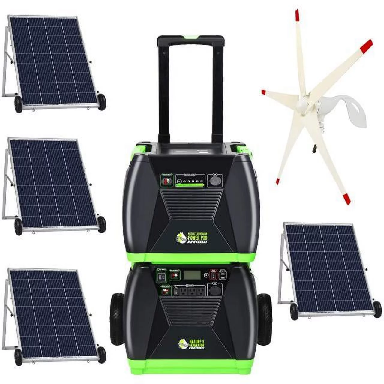 Nature’s Generator Elite Platinum – WE System:3600W Solar & Wind Powered Pure Sine Wave Off-Grid Nature’s Generator Elite+1200W Nature’s Generator Power Pod Elite+4pcs 100W Solar Panel+ Wind Turbine