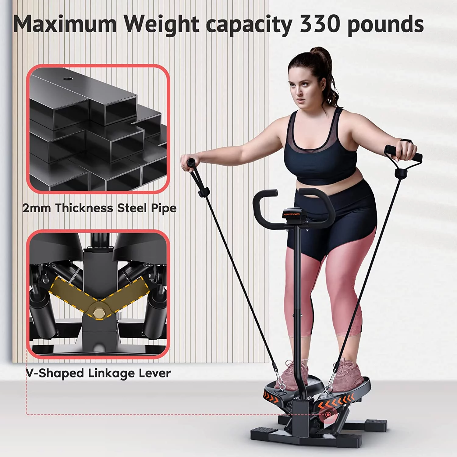 UPGO Stair Stepper with Resistance Band for Home with LED Monitor, 330lbs Weight Capacity with handlebar