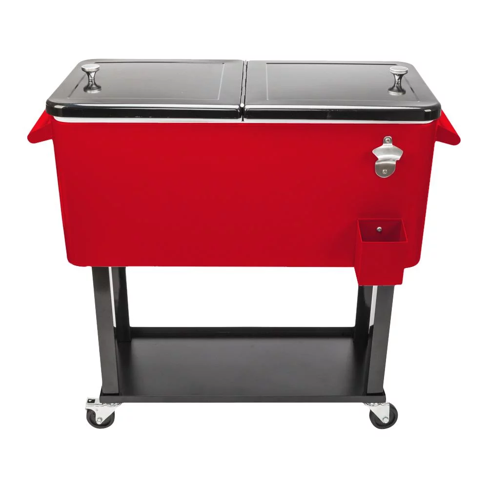 BaytoCare 80QT Rolling Party Iron Spray Cooler Cart Ice Chest Patio Warm Shelf Red