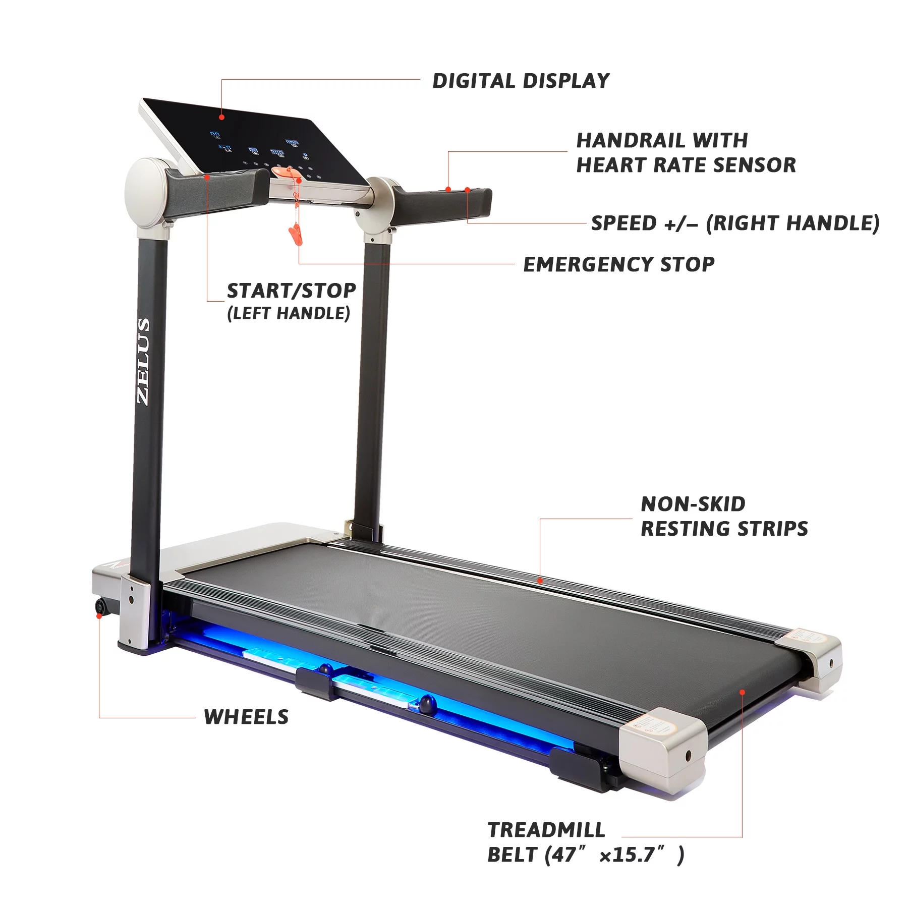 Elkmont 3HP Folding Home Treadmill for Cardio Training with Bluetooth Speaker, 7.5mph