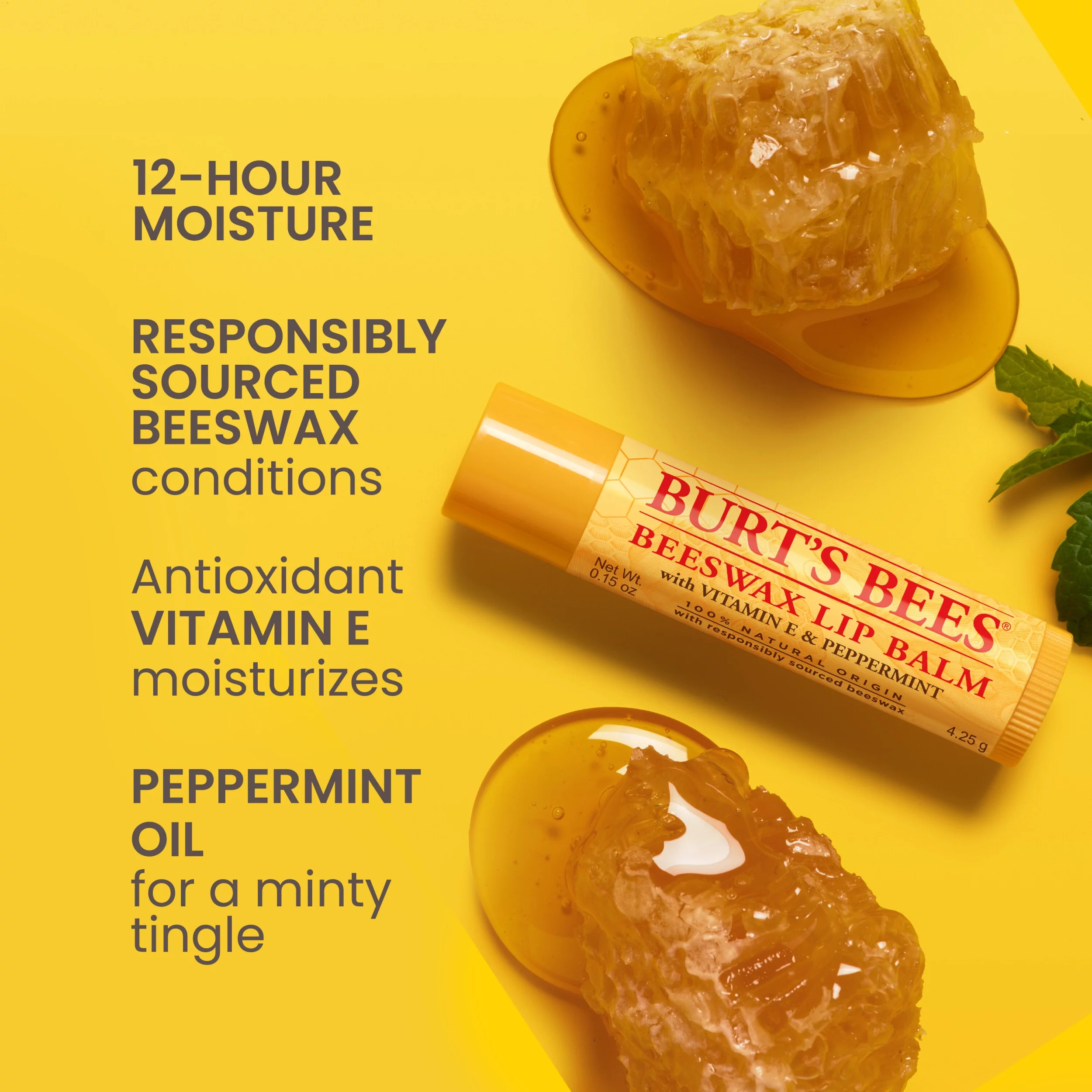 Burt’s Bees 100% Natural Moisturizing Lip Balm with Beeswax, Vitamin E & Peppermint Oil, 3 Count