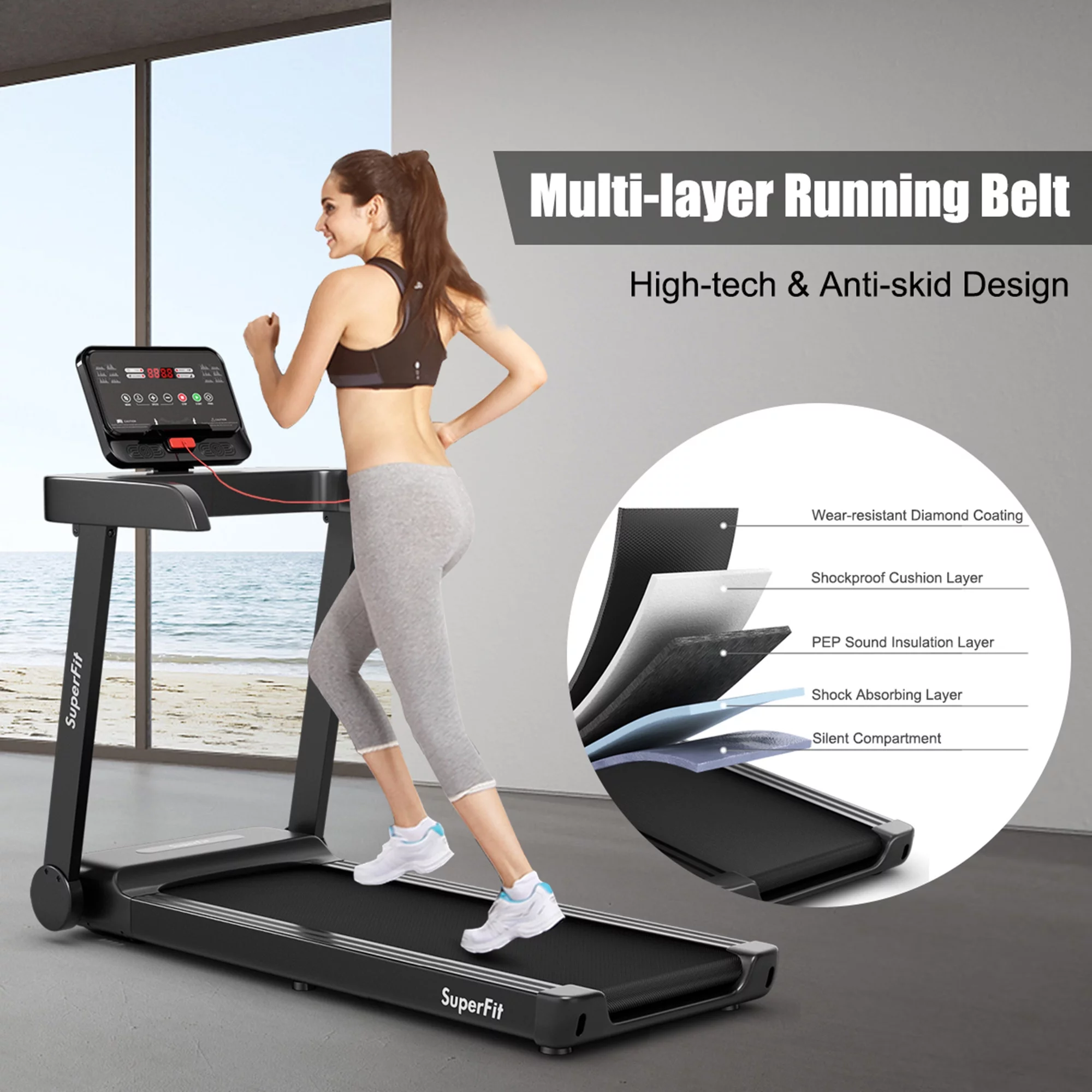 Gymax 2.25 Hp Electric Motorized Running Machine, Exercise Treadmill with LED Display App Control