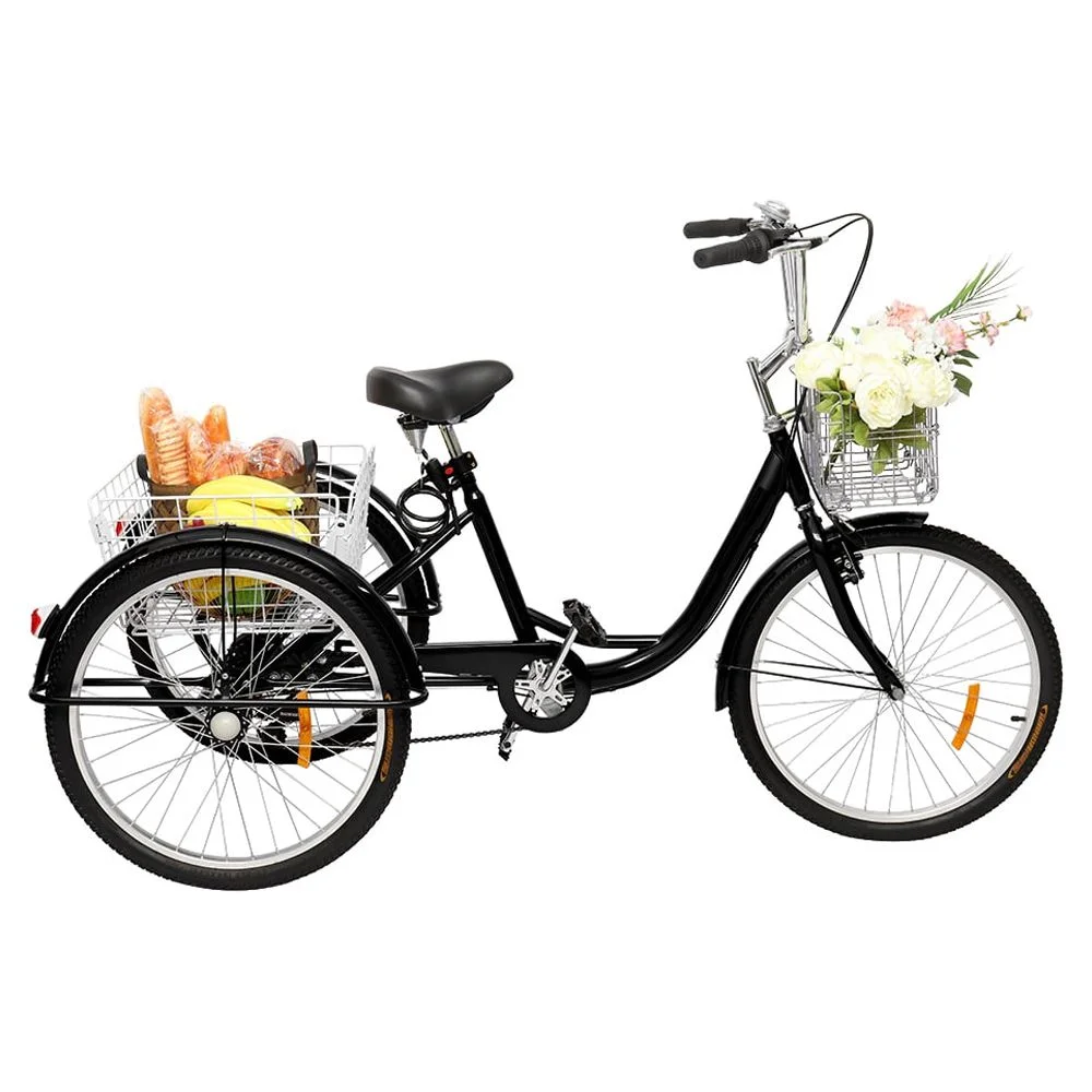 OverPatio Adult Tricycle 7 Speed, 24″ Three Wheel Bikes, for Seniors, Adults, Women, Men, Black