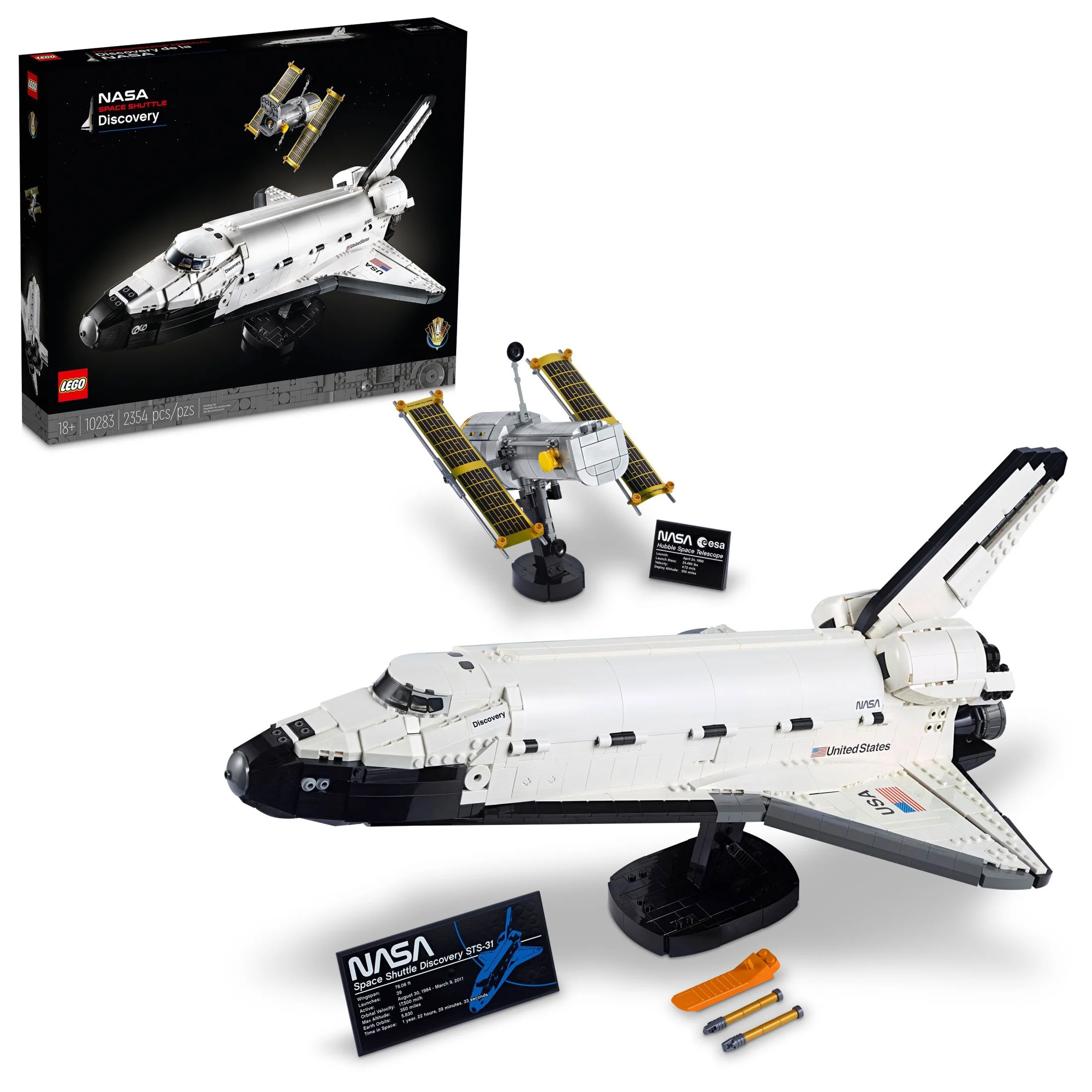 LEGO Icons NASA Space Shuttle Discovery 10283 Model Building Kit for Adults, Spaceship Collection with Hubble Telescope, Space Toy Gift Idea