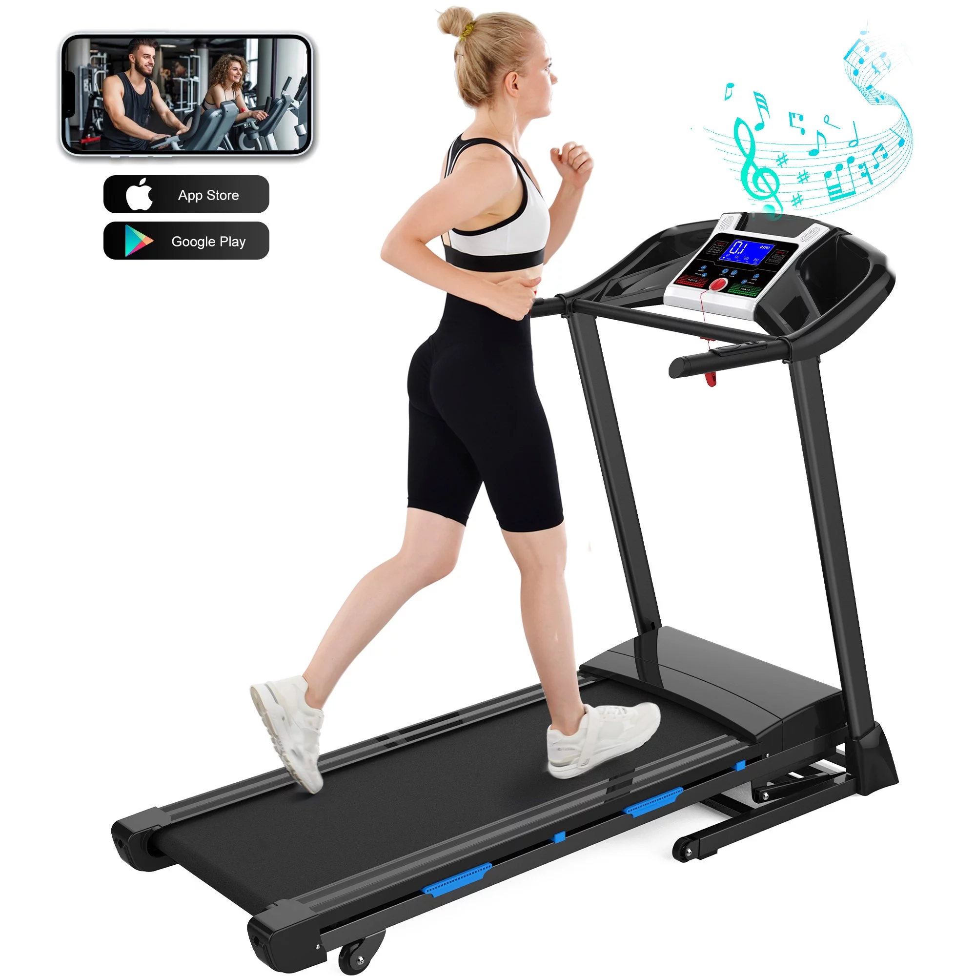 YY 3.25HP Folding Electric Treadmill 9mph 15-Level Auto Incline Running Machine Fitness with 300 Lb. Capacity, Smart Anti-Shock System, 12 Programs, Built-in MP3 Speaker For Home Office Gym,Black 0421