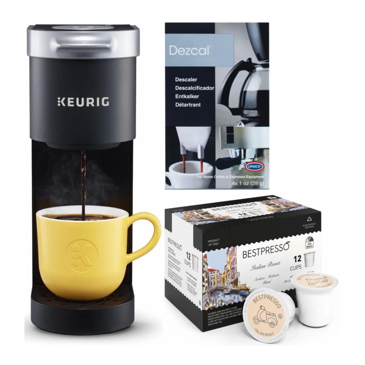 Keurig K-Mini Single-Serve Coffee Maker (Black) with Descaling Powder and 12-Count Coffee Pack