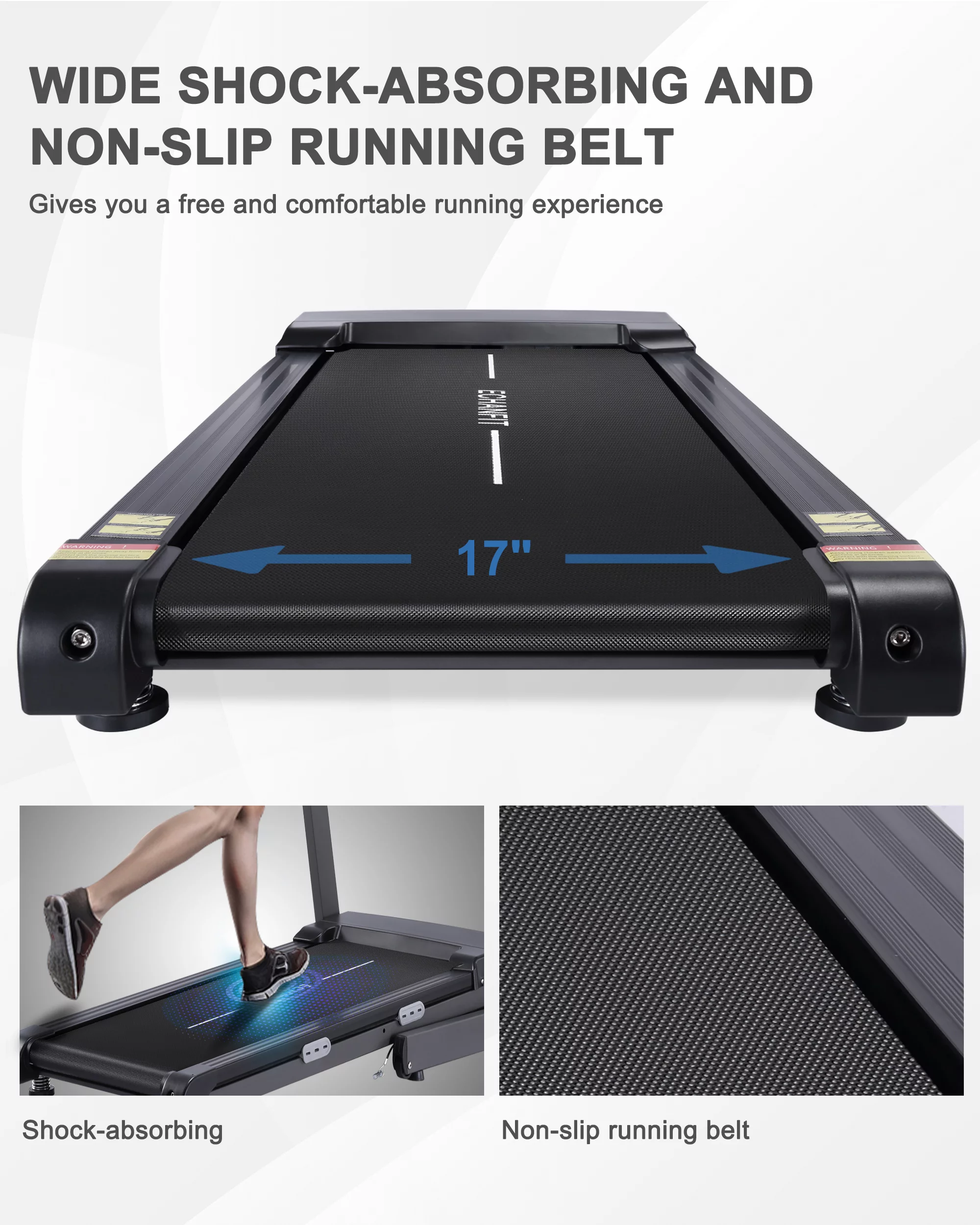 ECHANFIT Auto Treadmill with 12% and Bluetooth Speaker, 17.5″ Wide Running Belt, 2.5 HP Motor