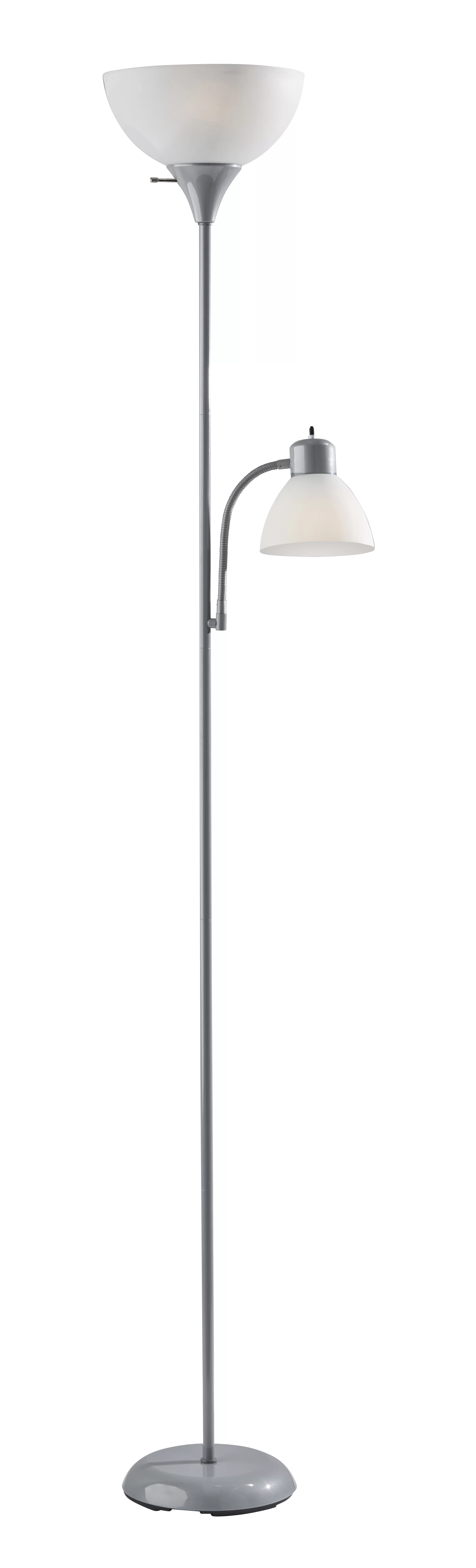 Mainstays 72” Combo Floor Lamp & Reading Lamp, Silver, Plastic, Modern, For Home and Office Use