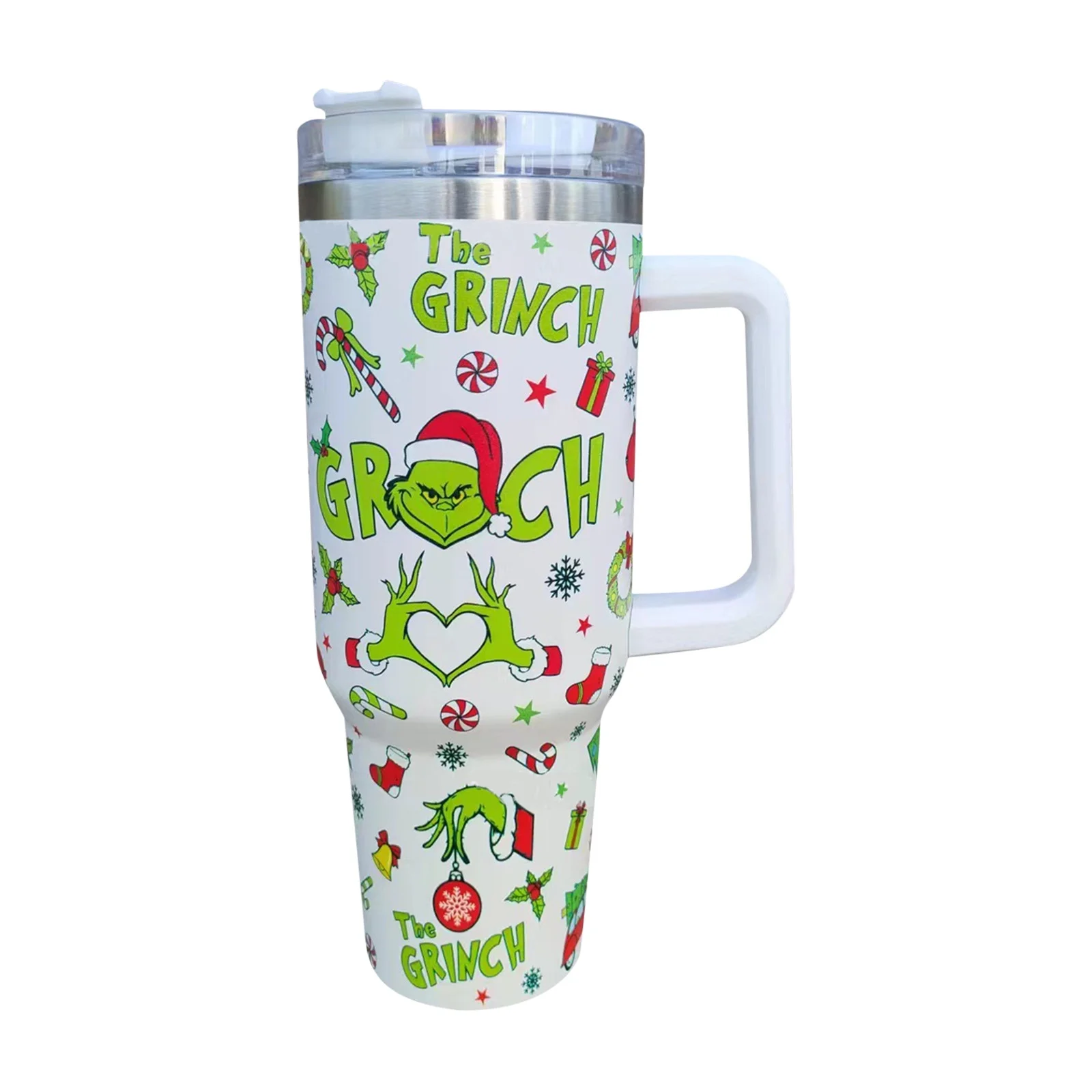 40 oz Tumbler with Handle and Lid, Grinch Tumbler, Grinch Tumbler Cup, Insulated Tumblers, Stainless Steel Tumblers Cup with Grinch Pattern, Grinch Cup Best Christmas Gift for Family,Lover,Friend