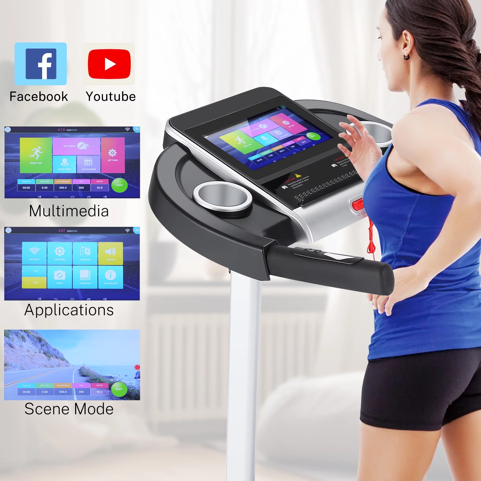 Tikmboex Electric Motorized Treadmill with 3 Incline Levels 3.25HP Brushless Motor WiFi Connection and APP Control for Home Office Walking Running