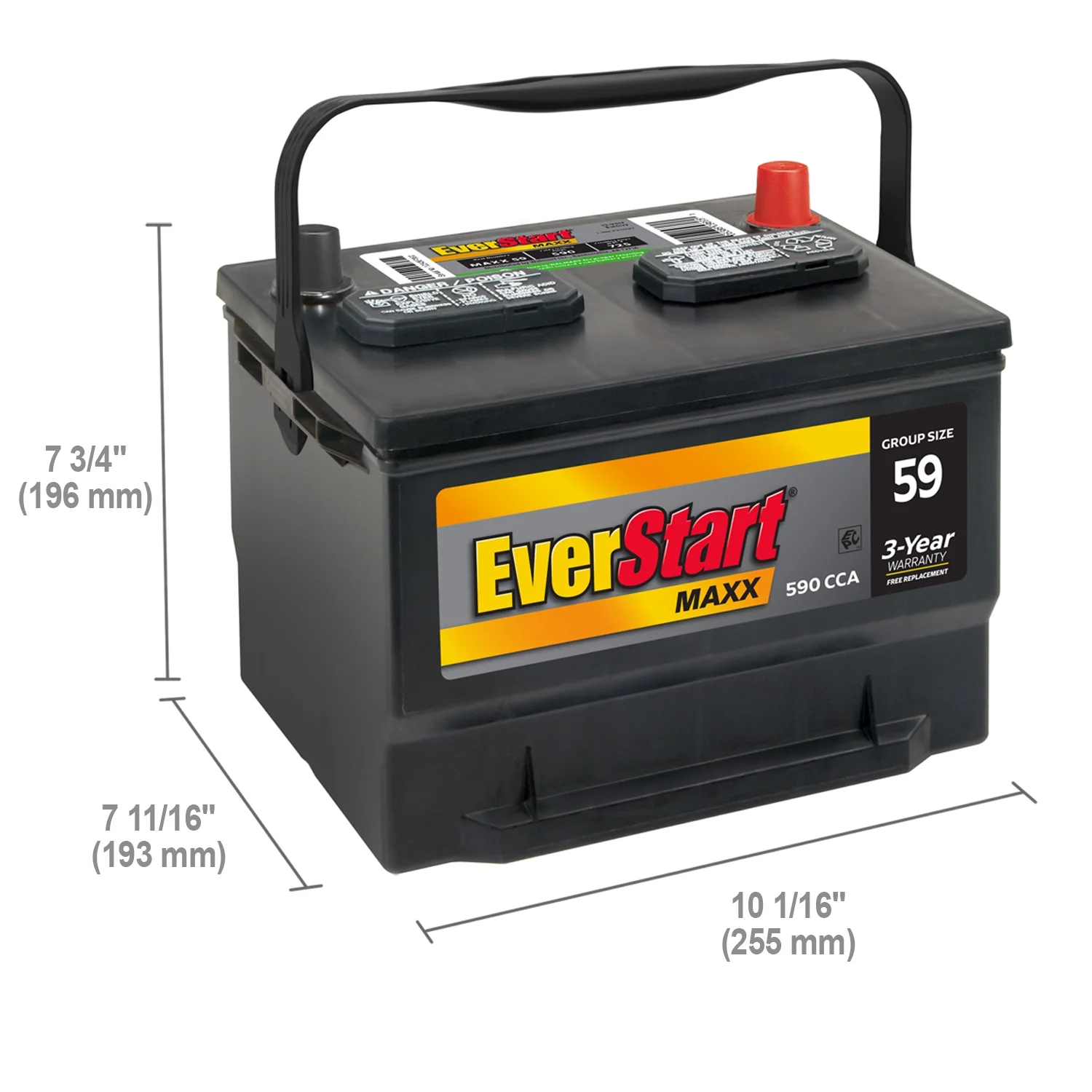 EverStart Maxx Lead Acid Automotive Battery, Groups Size 59 12 Volt, 590 CCA