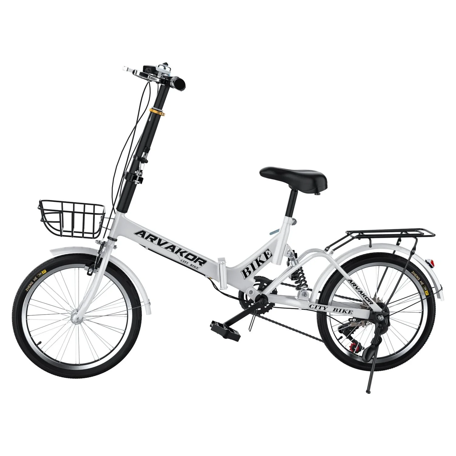 ARVAKOR 20″ 7 Speed Folding Bike for Adults with Carbon Steel Frame, Steel V Brakes, Black