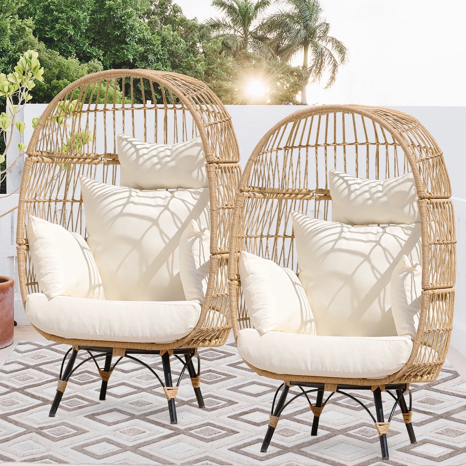 NICESOUL Boho Patio Wicker Furniture Outdoor Sectional Sofa Conversation Sets Beige Color