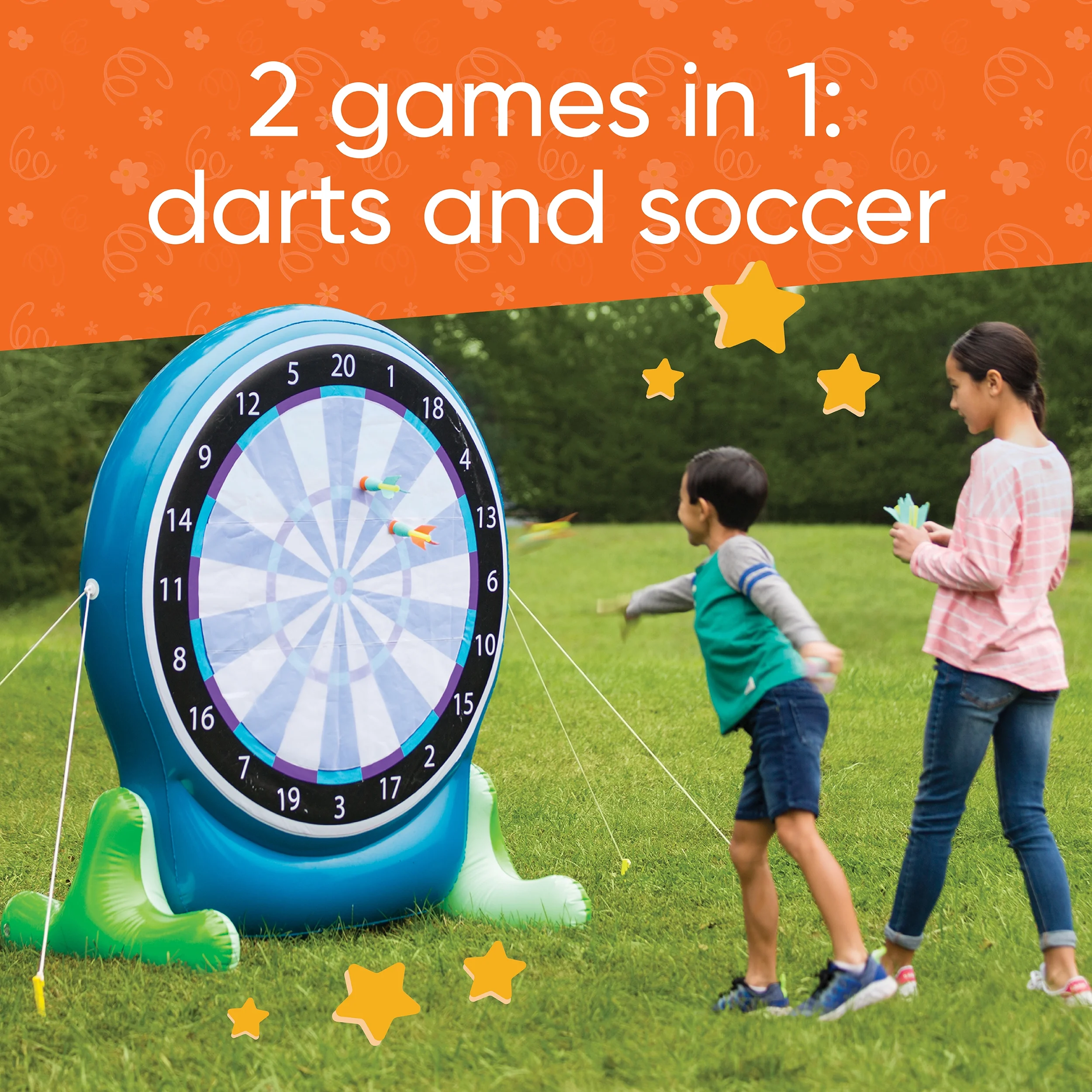 Hearthsong Jumbo 57-Inch Inflatable 2-in-1 Darts and Soccer Game with Double-Sided Board