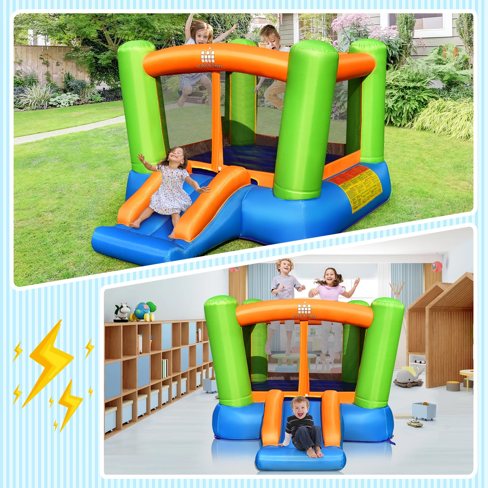 Infans Inflatable Bounce House Kids Jumping Playhouse Indoor & Outdoor Without Blower