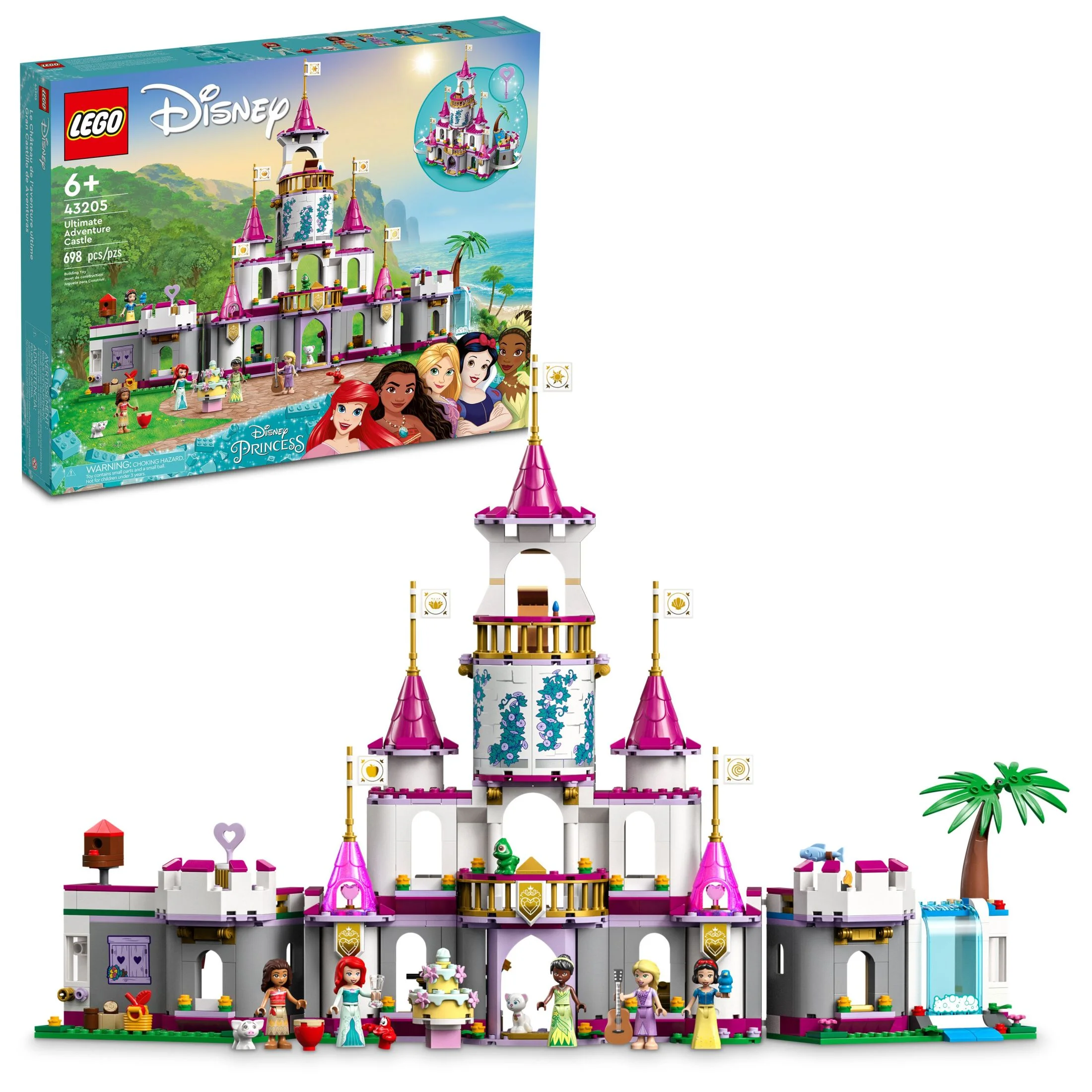 LEGO Disney Princess Ultimate Adventure Castle Building Toy, Build a Toy Disney Castle, Includes 5 Disney Princess Mini-Dolls, Ariel, Rapunzel and Snow White, Disney Gift for Boys and Girls, 43205