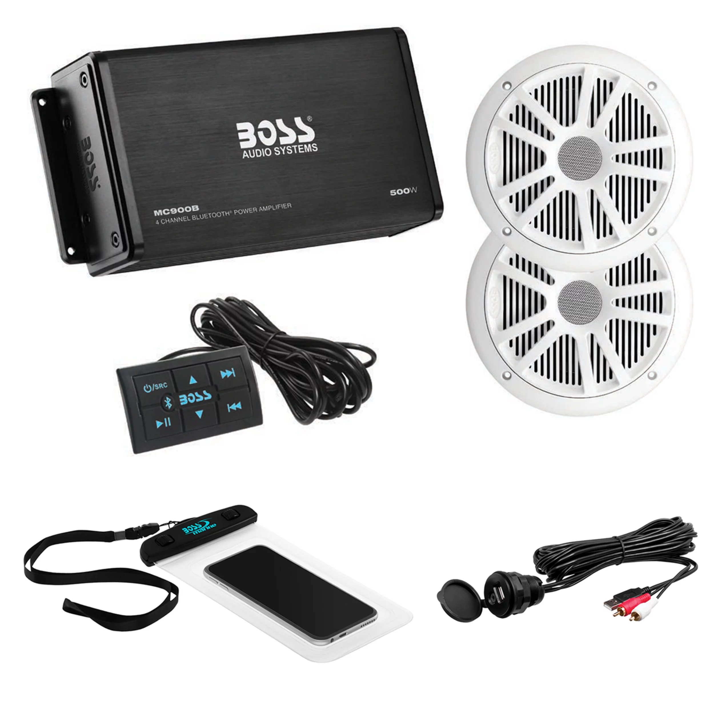 BOSS Audio Systems ASK902B.6 Marine 500 Watt 4 Channel Amplifier, 6.5?? Speakers