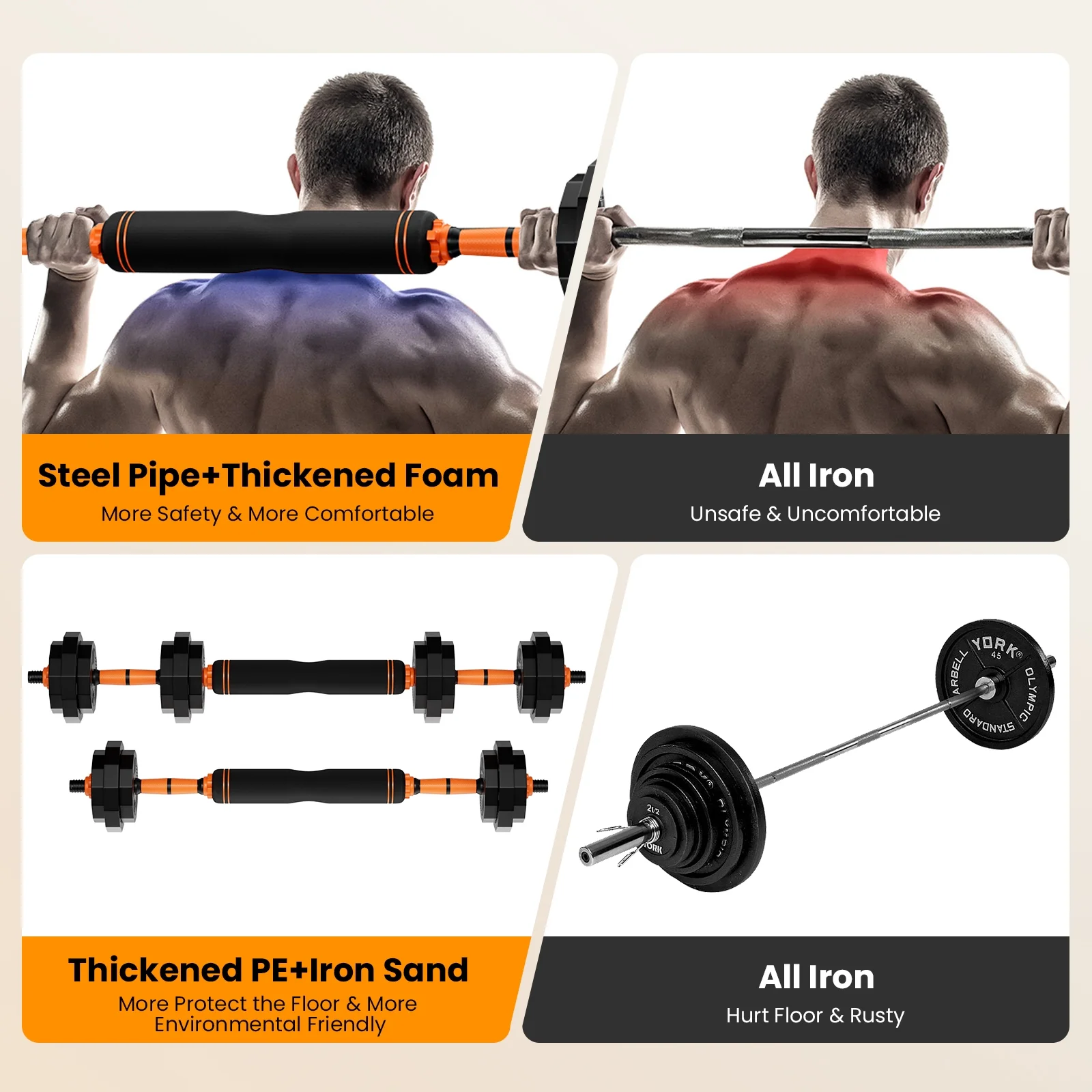 Relefree 62 lbs Adjustable Dumbbell Set, 4 in 1 Free Weight Dumbbells with Connector, Barbell, Kettlebells, Push up Stand, Fitness Exercises for Home Gym Workout