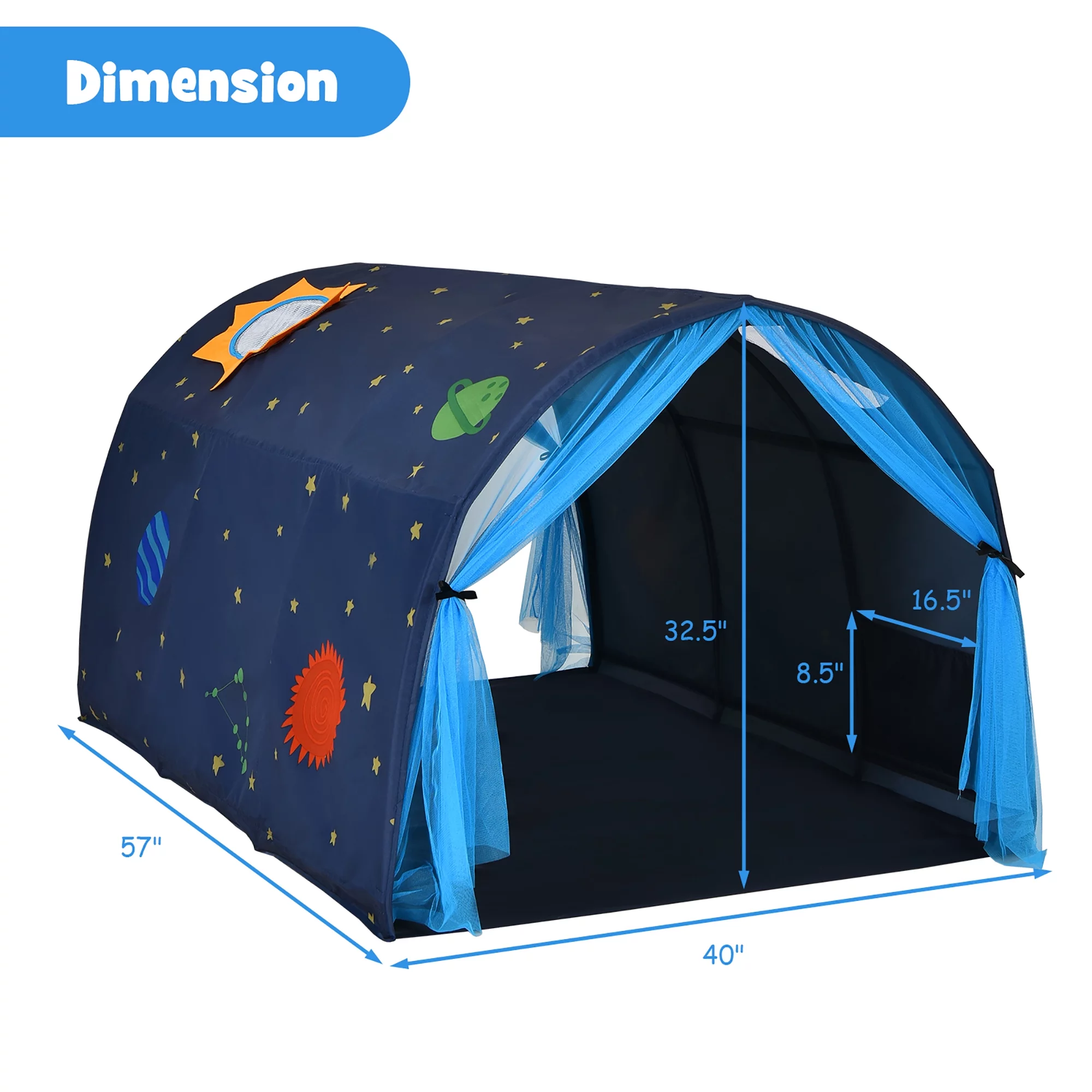 Costway Kids Bed Tent Play Tent Portable Playhouse Twin Sleeping w/Carry Bag Blue