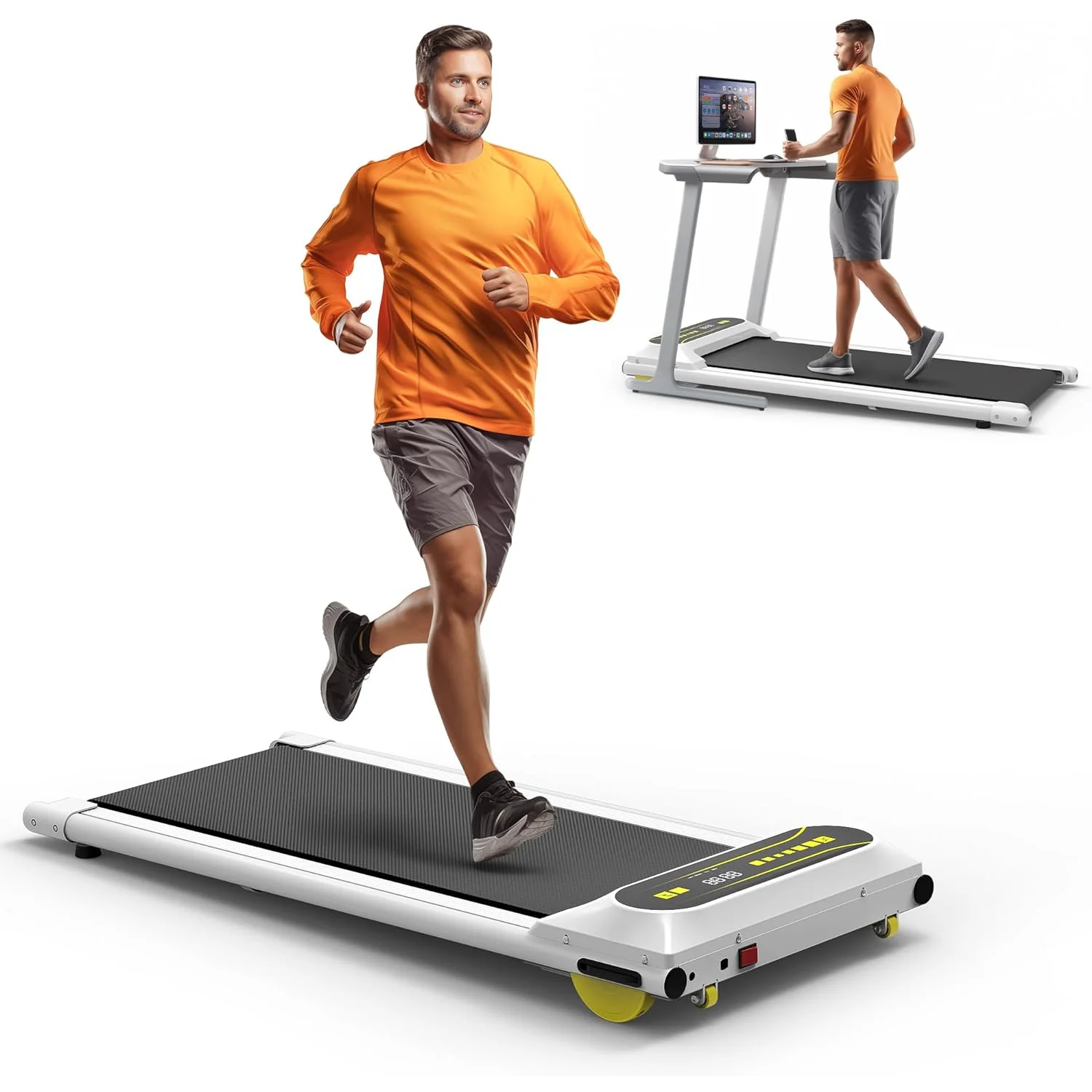 OBENSKY Walking Pad Treadmill Under Desk, 2.25HP Portable Mini Treadmill w/ Remote Control White