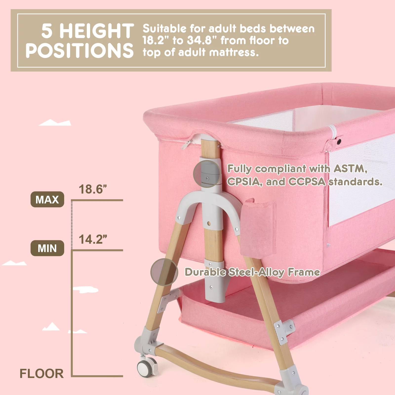 HARPPA 4 in 1 Baby Bassinet, Height Adjustable, Easy Folding, Gray