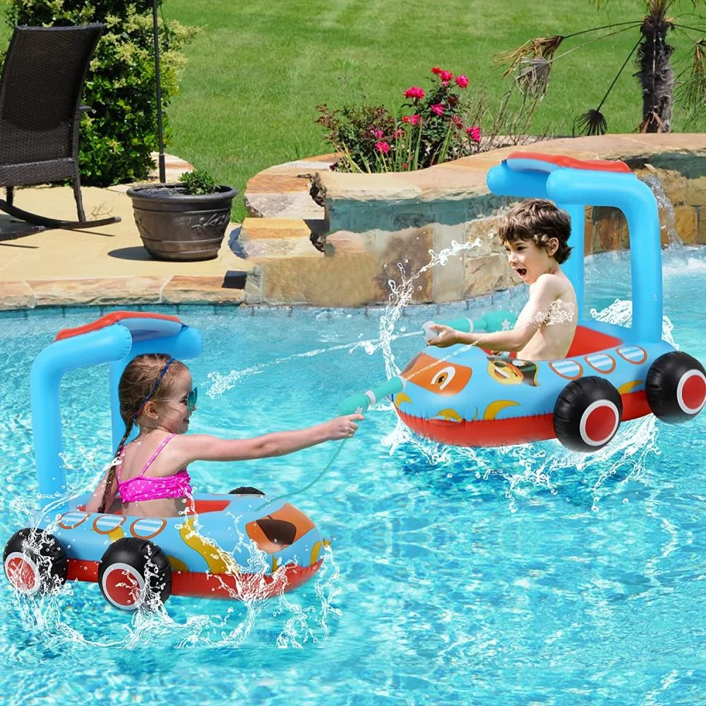 Funsmile Toddlers Inflatable Toddler Floaties Pool Float Toys 35.4??31.4in with Water Spray Gun Kids Pirate Boat Summer Party Aged 3-6