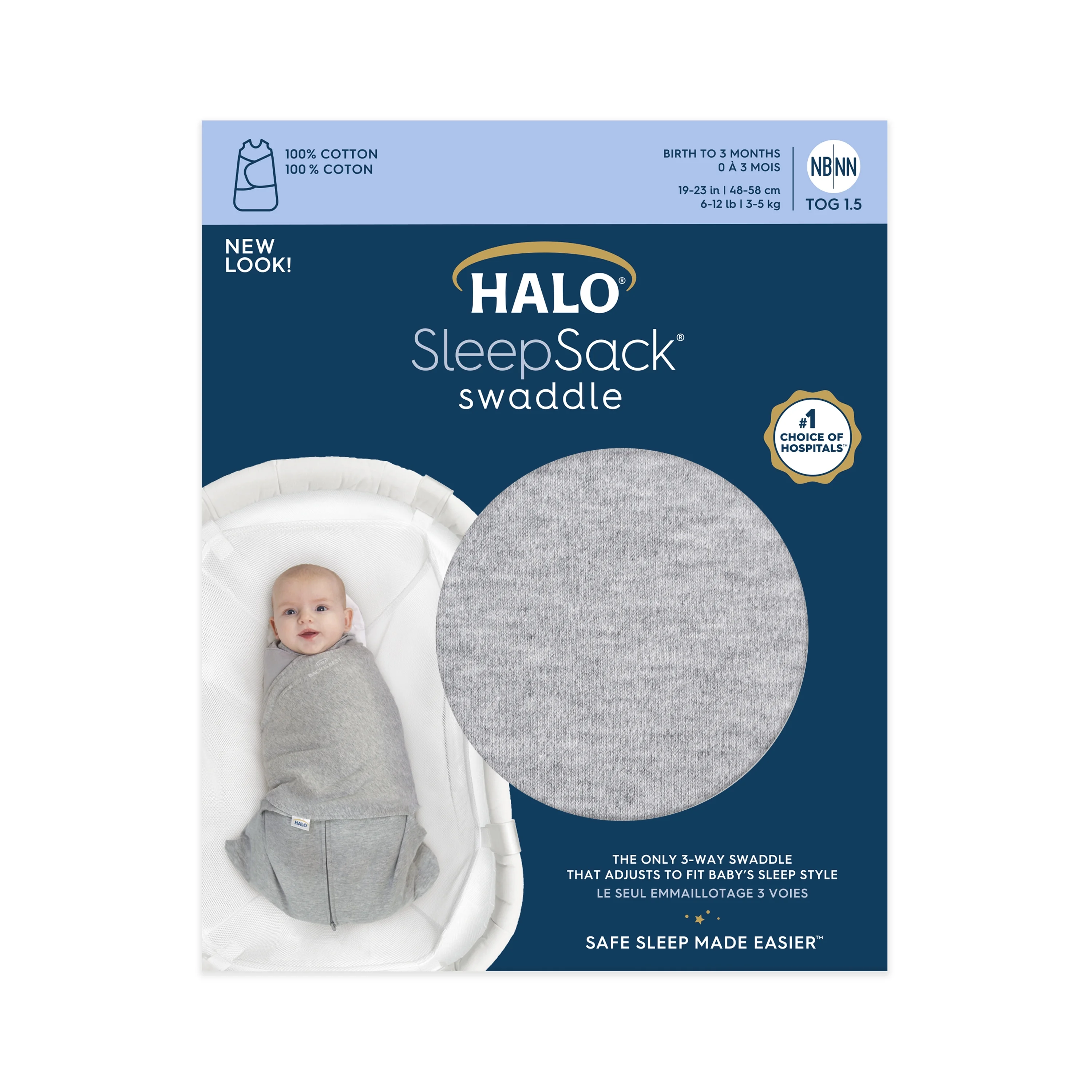 Halo Sleepsack Swaddle, 100% Cotton, Heather Gray, Newborn, Unisex, 0-3 Months