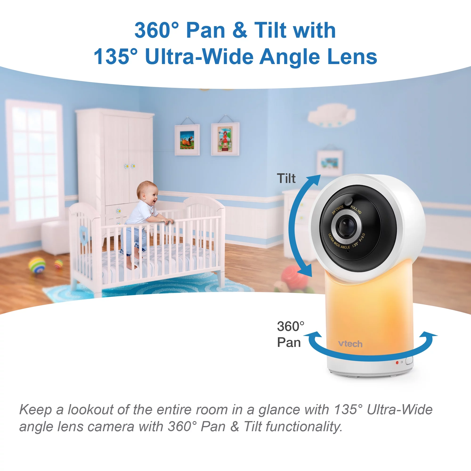 VTech 1080p Smart WiFi Remote Access 360-Degree Pan and Tilt Video Baby Monitor with 7-Inch High-Definition 720p Display and Night Light, RM7866HD, White