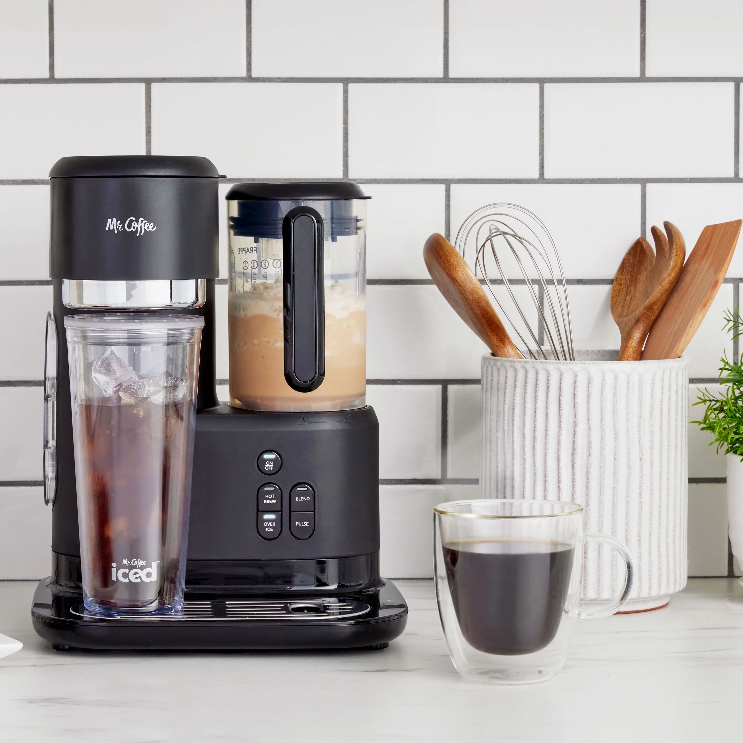 Mr. Coffee Single-Serve Iced and Hot Coffee Maker & Blender with 2 Tumblers