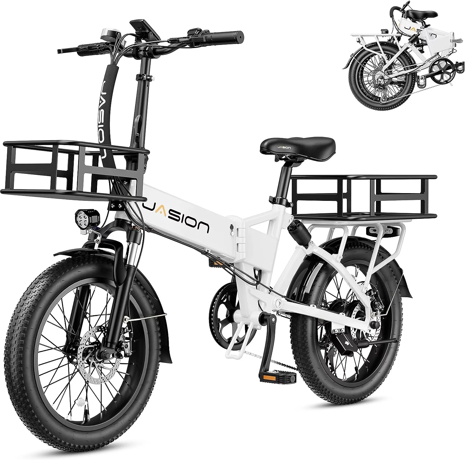 Jasion EB7 2.0 Electric Bike for Adults, 500W Folding Ebike with 48V 10AH Removable Battery, 20″ Fat Tire Foldable Electric Bicycles with Dual Suspension, 7-Speed Bicycles