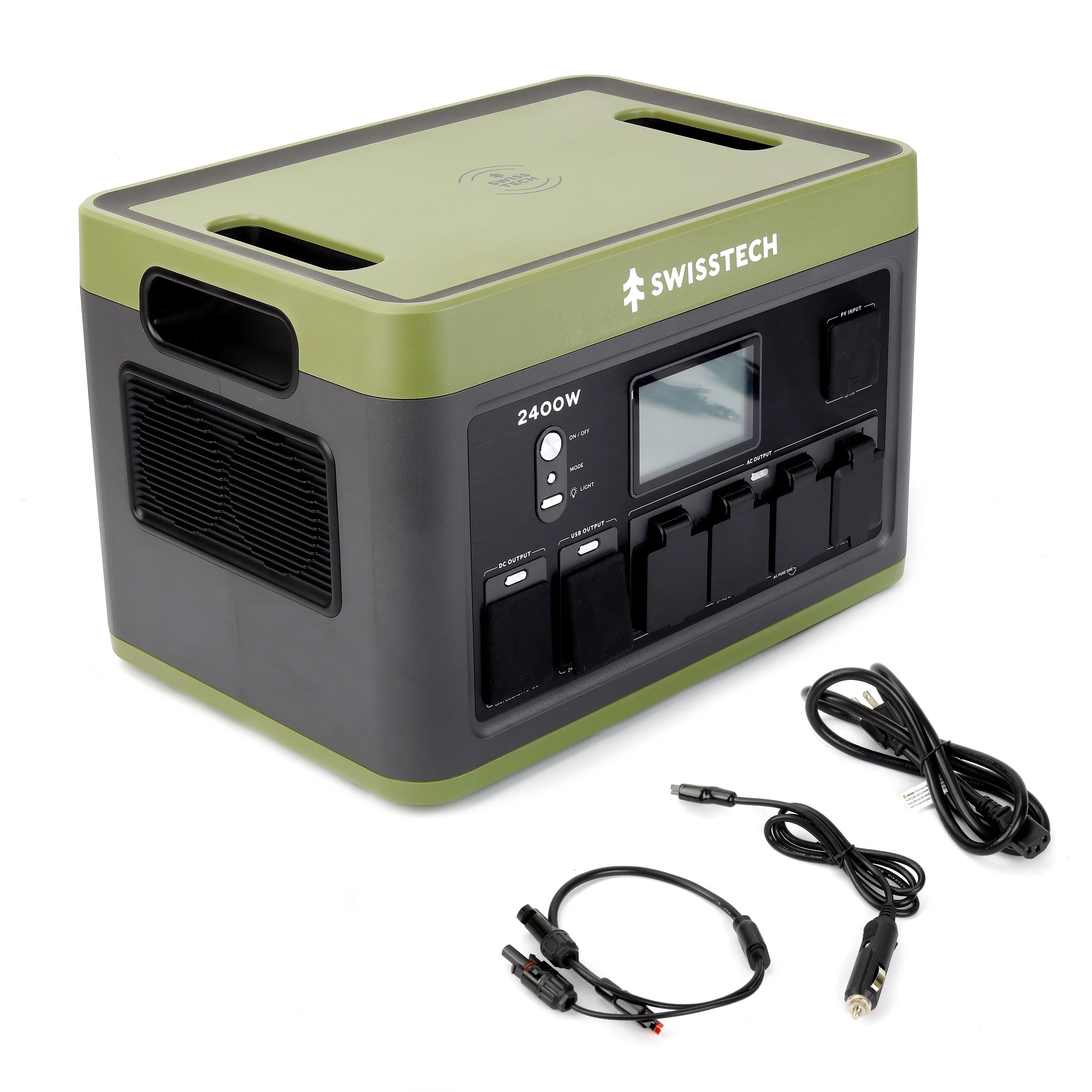 Swiss Tech 2400W Portable Power Station, 2060Wh, Solar Powered Battery for Camping and Travel Emergency