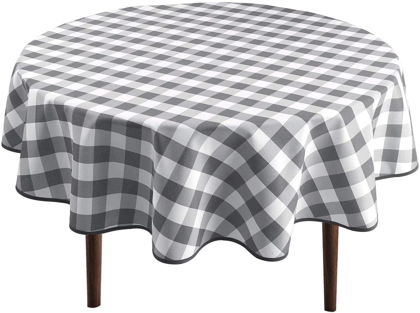 Hiasan Checkered Round Tablecloth 60 Inch – Waterproof Stain and Wrinkle Resistant Washable Fabric Table Cloth for Dining Room Party Outdoor Picnic, Black and White