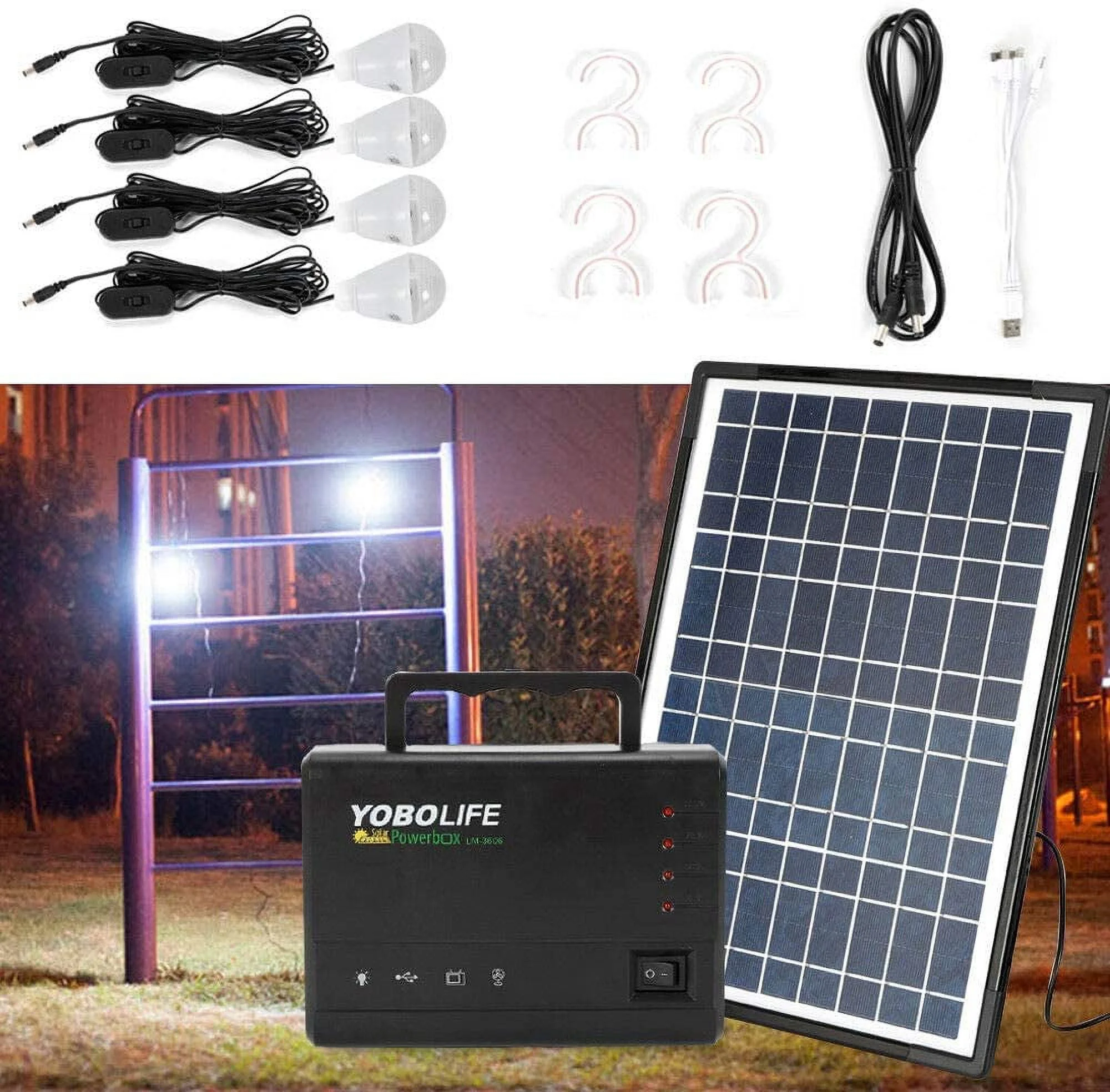 MIDUO 12V 4A Solar Power Generator Portable Battery Pack Power Station W/ 4 LED Bulbs