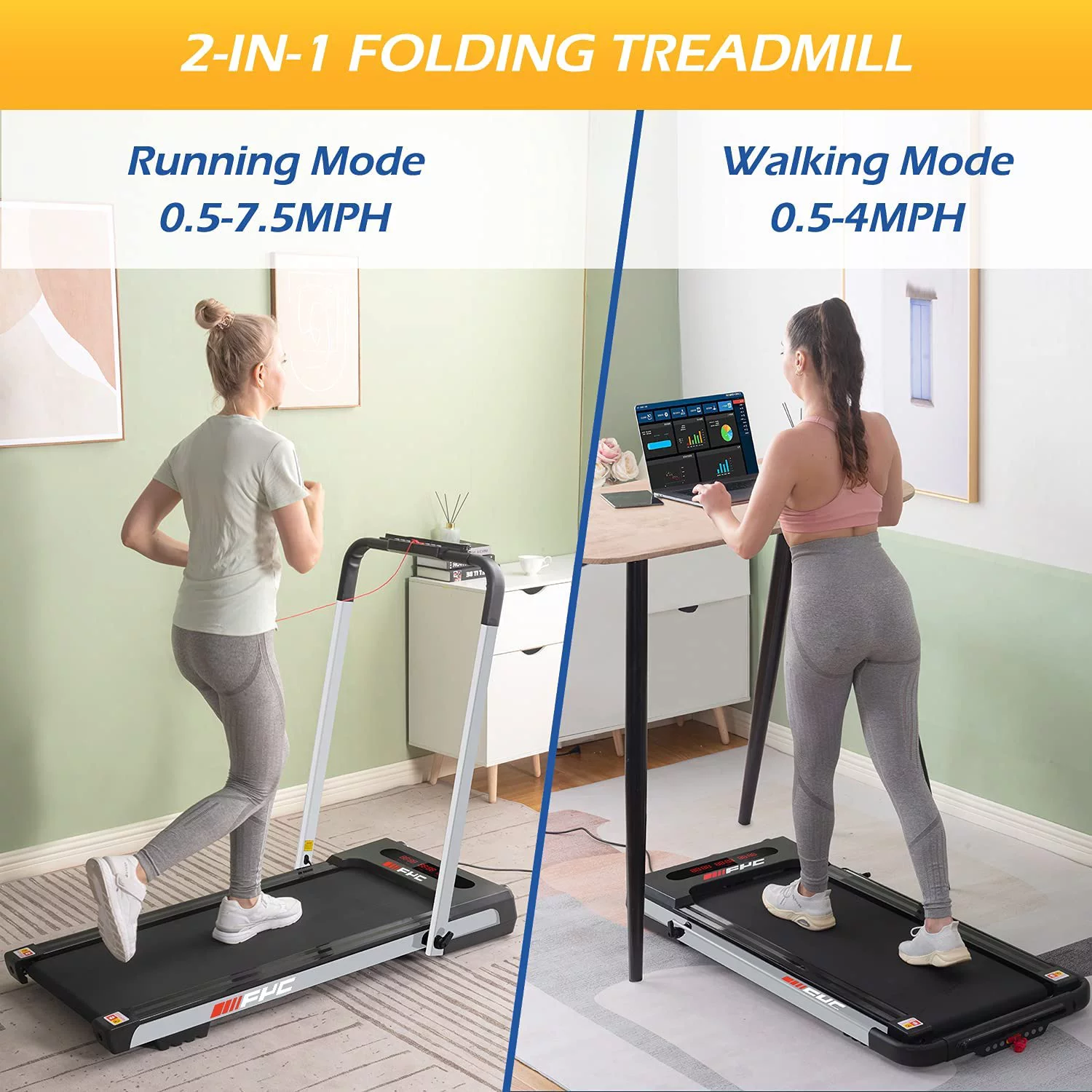 “2.5HP 2 in 1 Under Desk Treadmill Installation-Free Foldable Treadmill Compact Electric Running Machine, Remote Control & LED Display Walking Running Jogging for Home,Red Office Use”