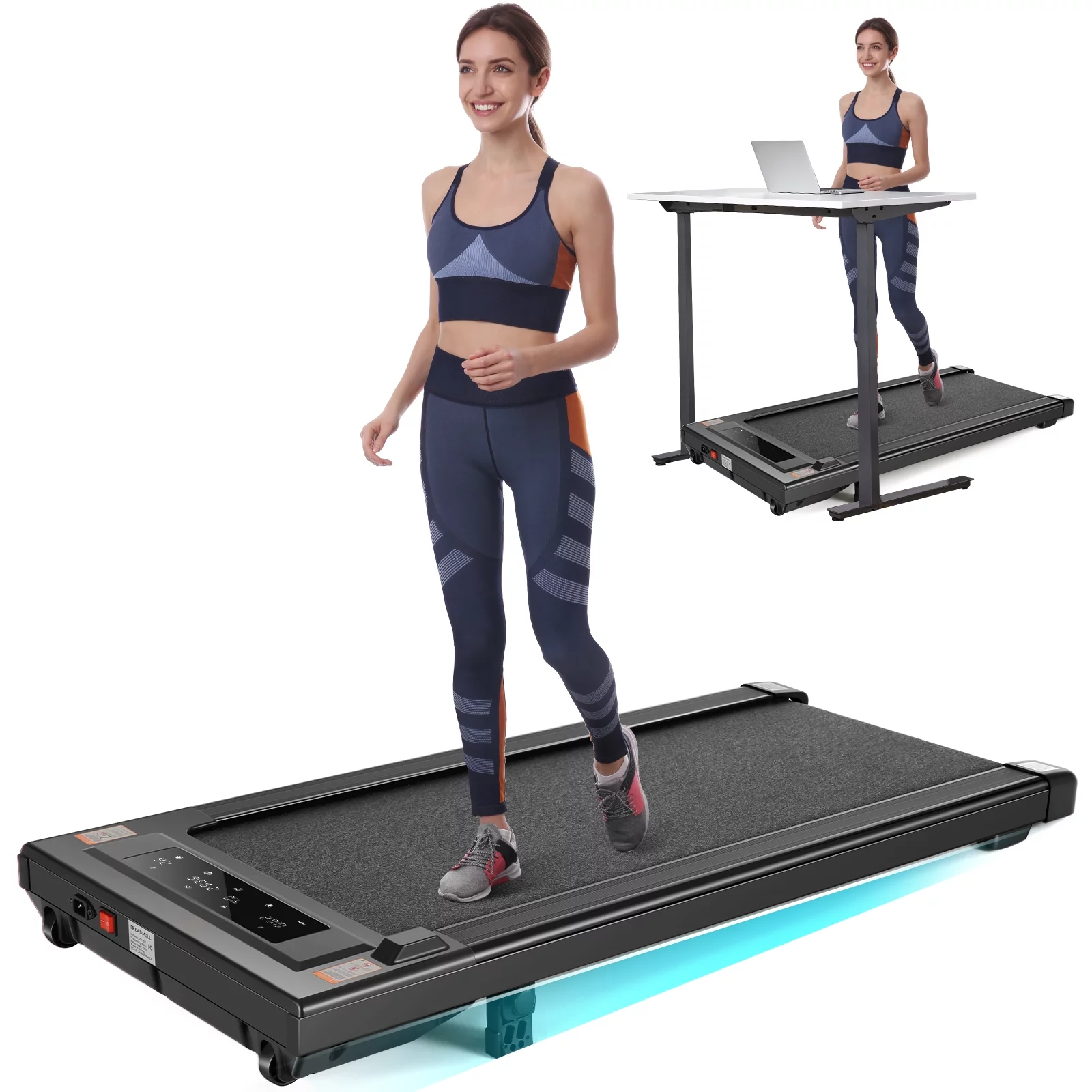 Tikmboex 2.5HP Walking Pad Under Desk Treadmill with Incline LED Touch Screen Remote Control, 2 in 1 Compact Treadmill for Home Office, Black