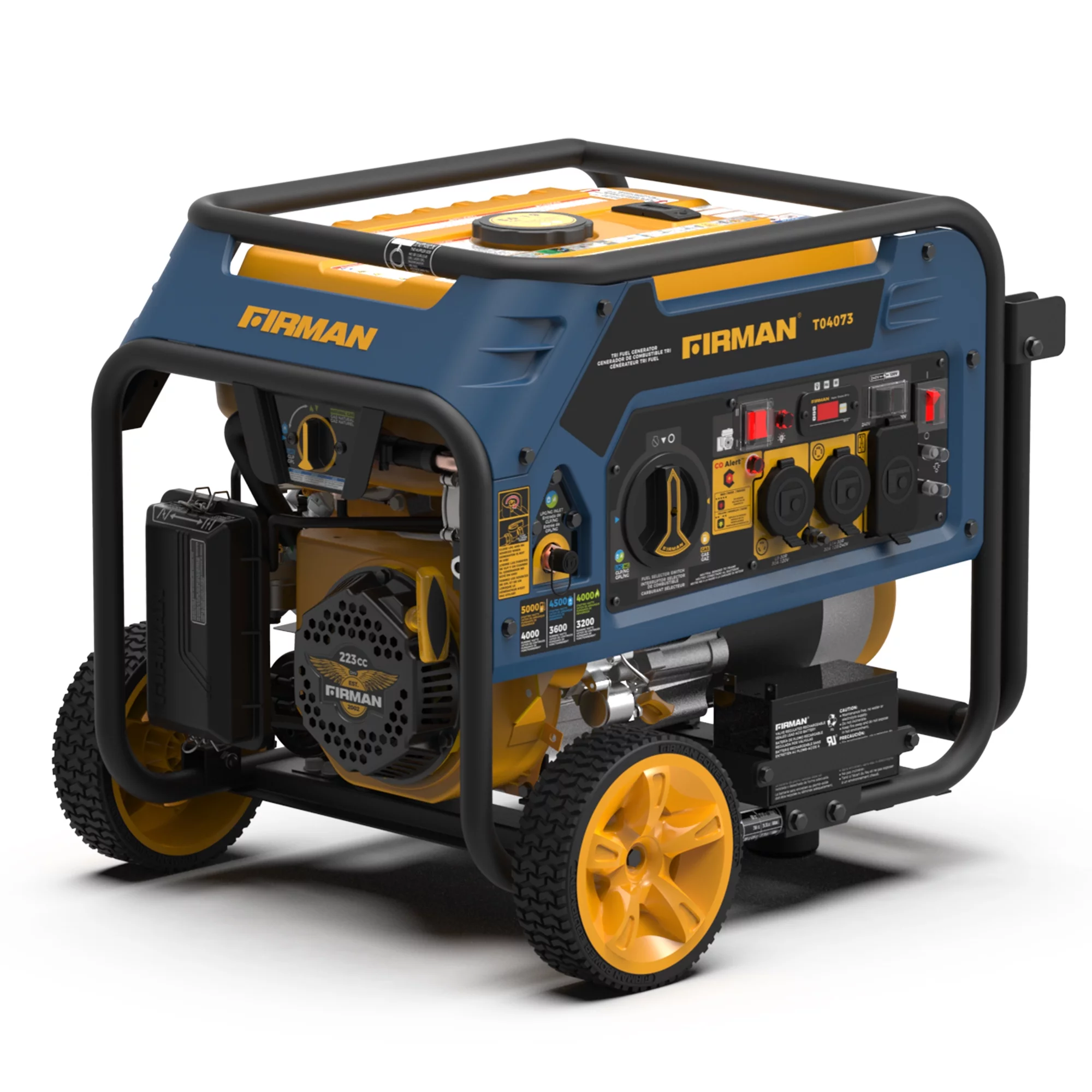 FIRMAN T04073 Tri-Fuel 5000/4000 Watts 120/240 Electric Start Portable Generator with CO Alert