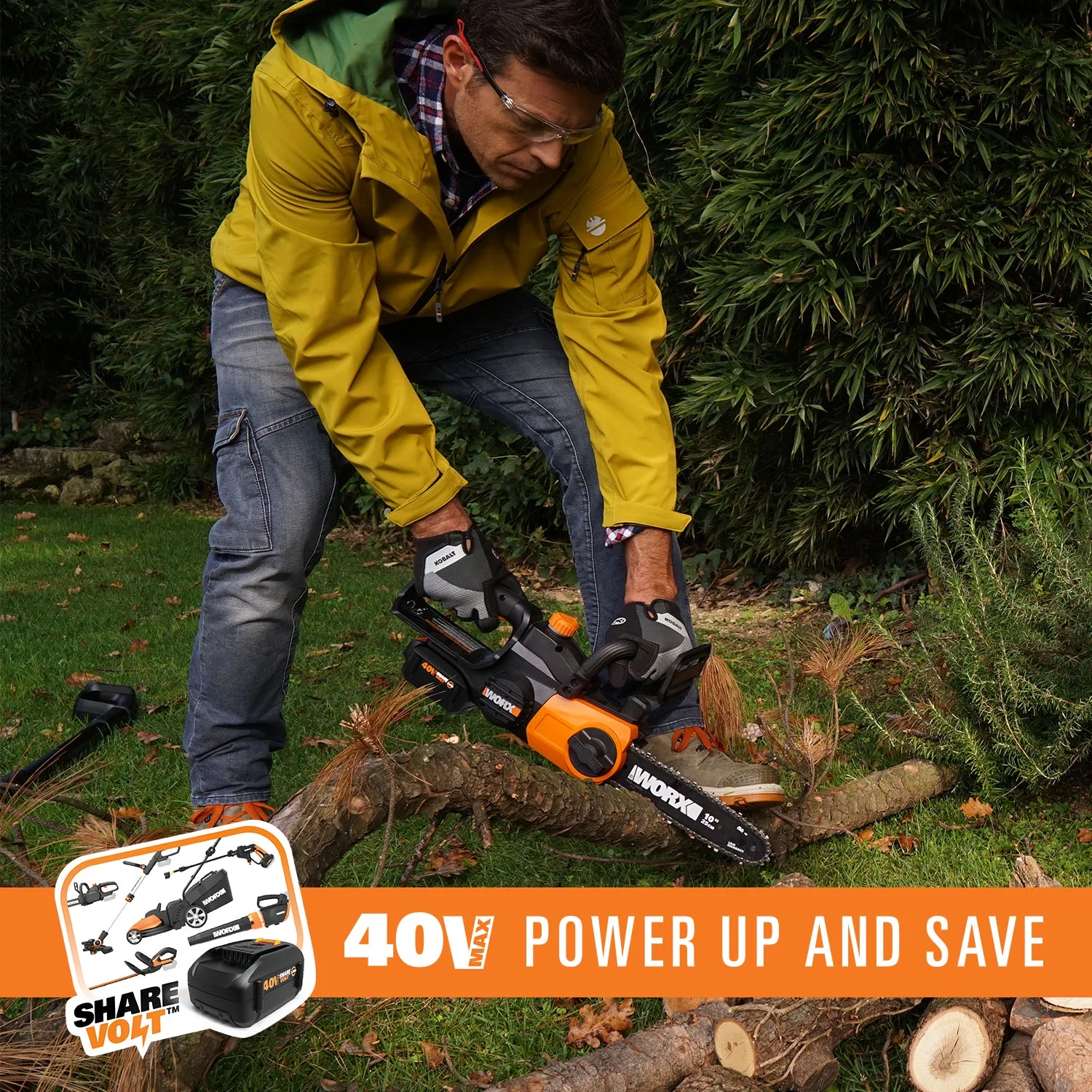 WORX WG380 40V 12? Cordless Chainsaw with Auto Tensioning and Lubrication Chain System