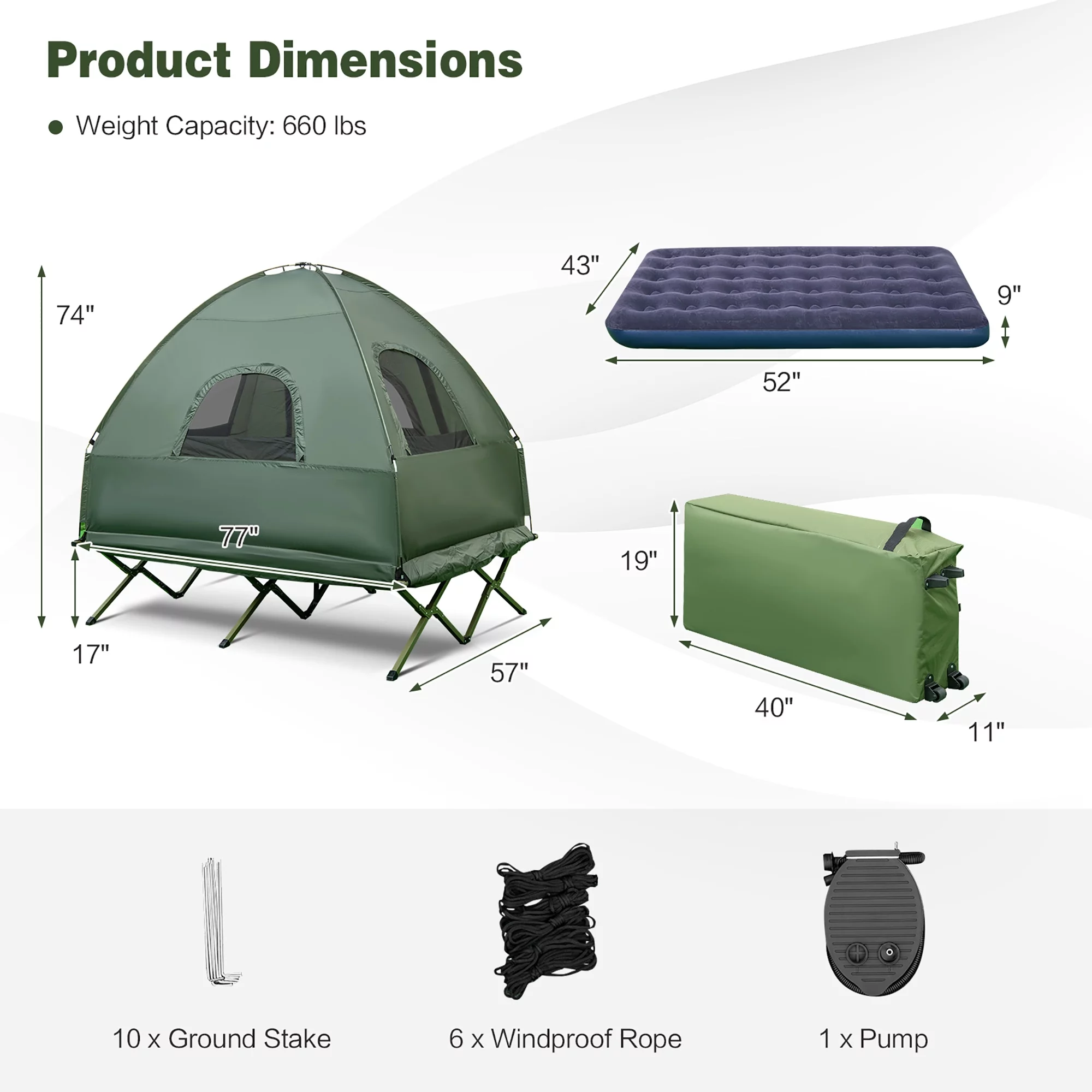 Gymax 2-Person Compact Portable Pop-Up Tent/Camping Cot w/ Air Mattress & Sleeping Bag