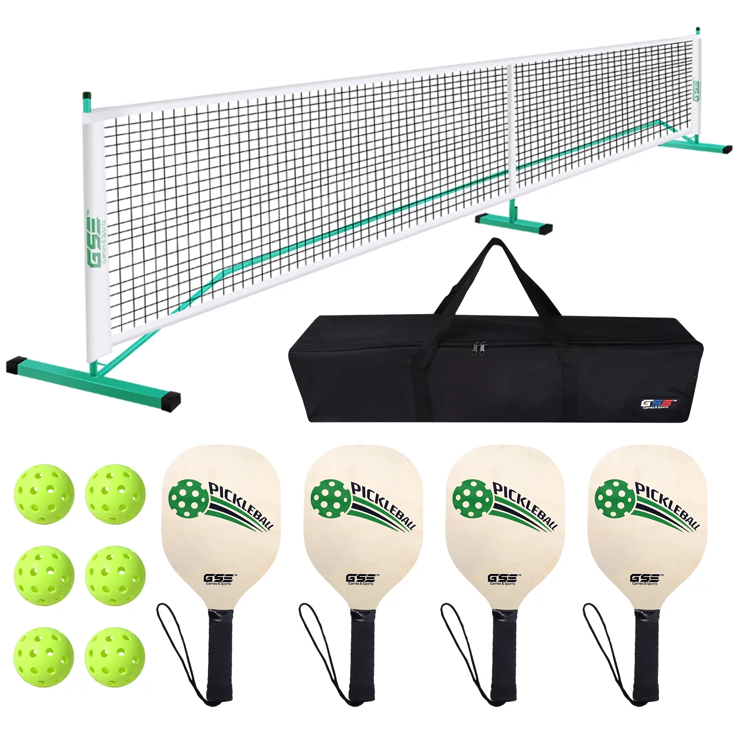 GSE Games & Sports Expert Professional Portable Pickleball Complete Net Set with Pickleball Net,4 Pickleball Paddles,6 Pickleballs,Carrying Bag for Clubs,Outdoor – Orange