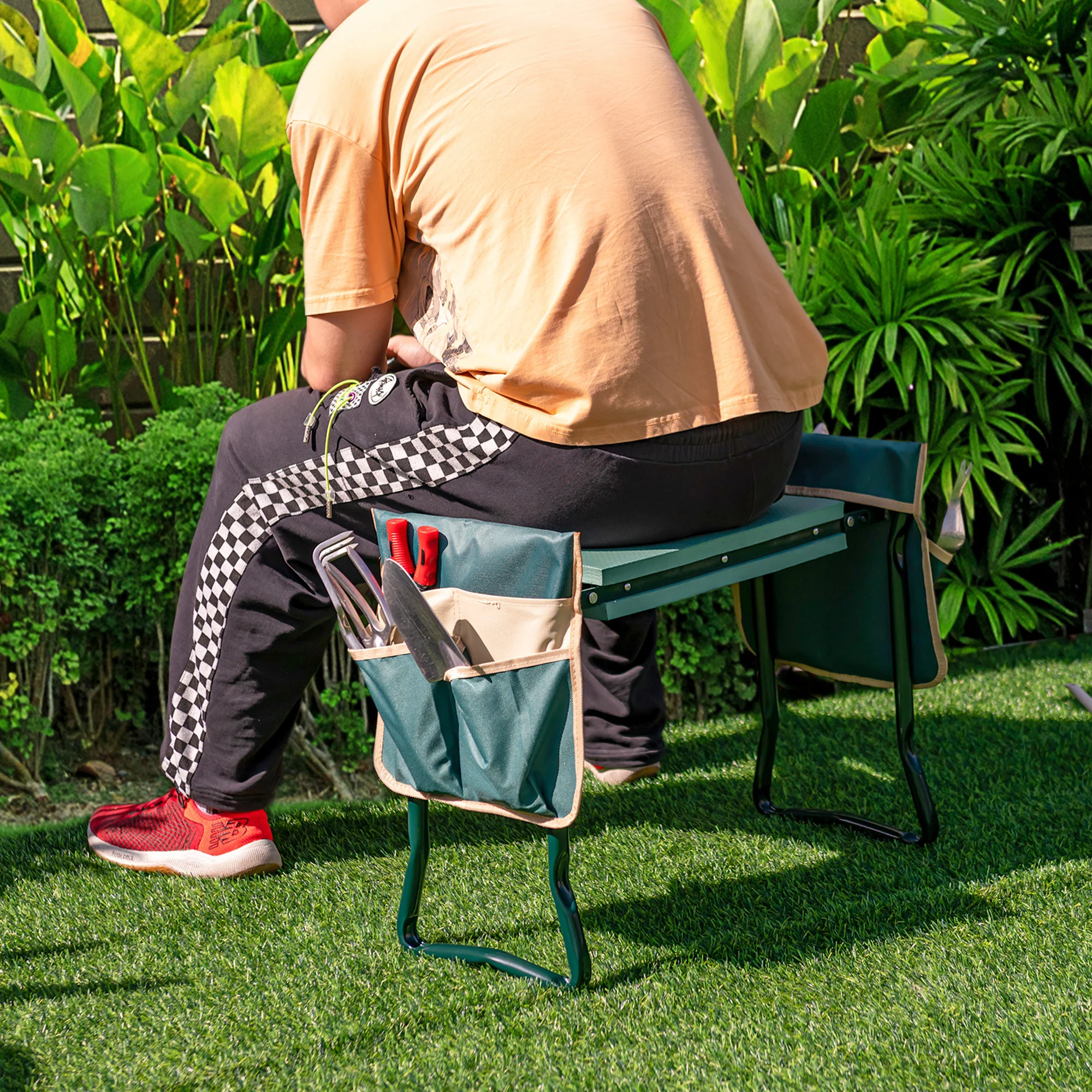 Costway Folding Garden Kneeler Seat Bench w/2 Bonus Tool Pouches EVA Foam Pad