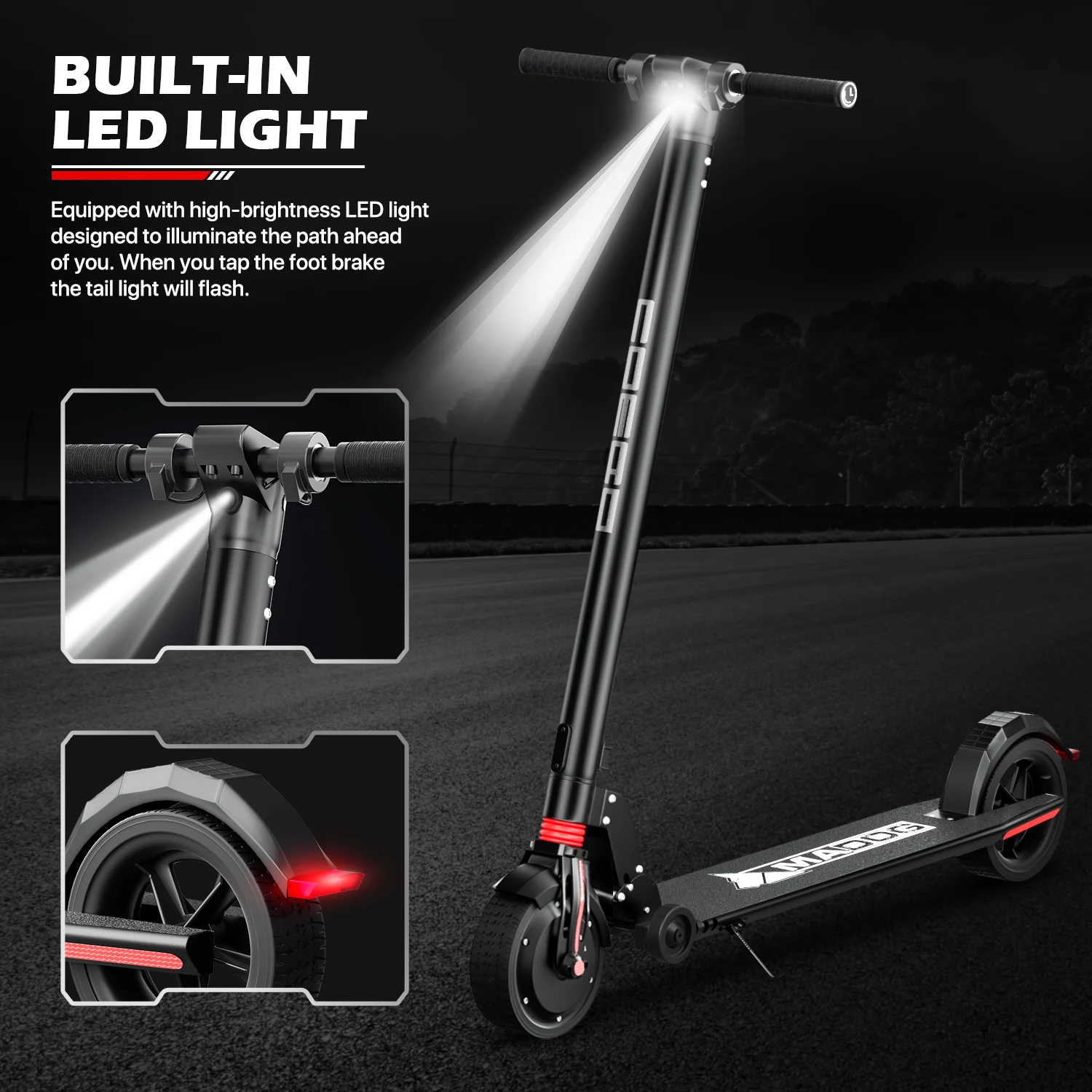 MADOG 300W Electric Scooter 8-11 Miles Long Range and 6/12/19 MPH Portable Folding Commuting Scooter for Adults, eABS Dual Braking System and App Control, Black