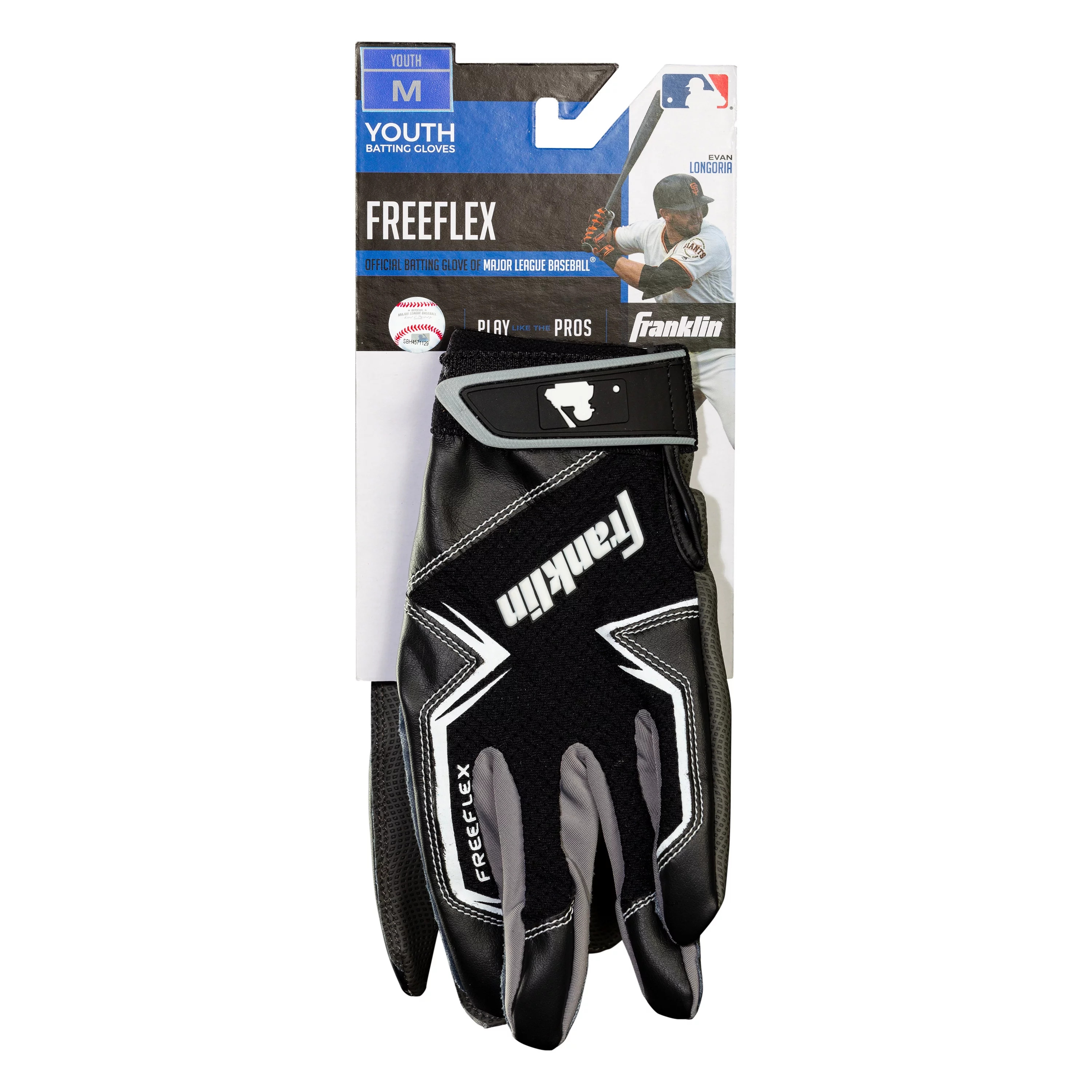 Franklin Sports MLB Freeflex Baseball Batting Gloves – Gray/Black – Youth X-Small – 1 Pair