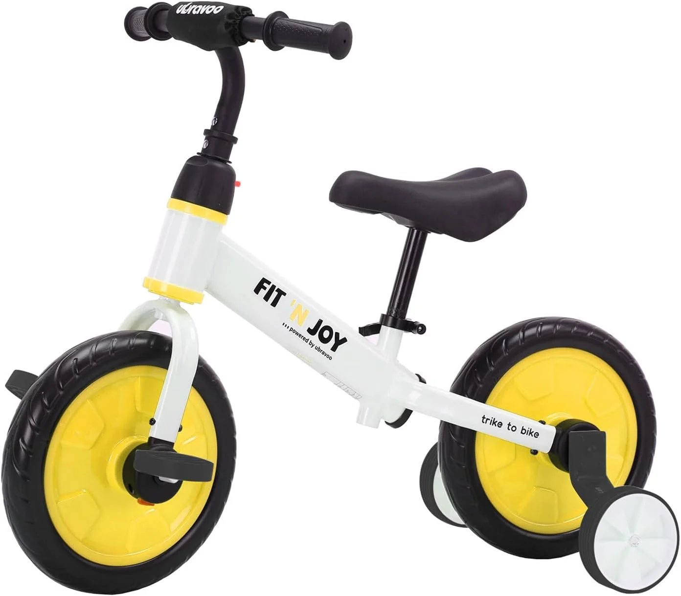 Ubravoo Fit ‘n Joy Toddler Balance Bike,4-in-1 Starter Kids Training Bicycle,Rear Single Rod,Yellow