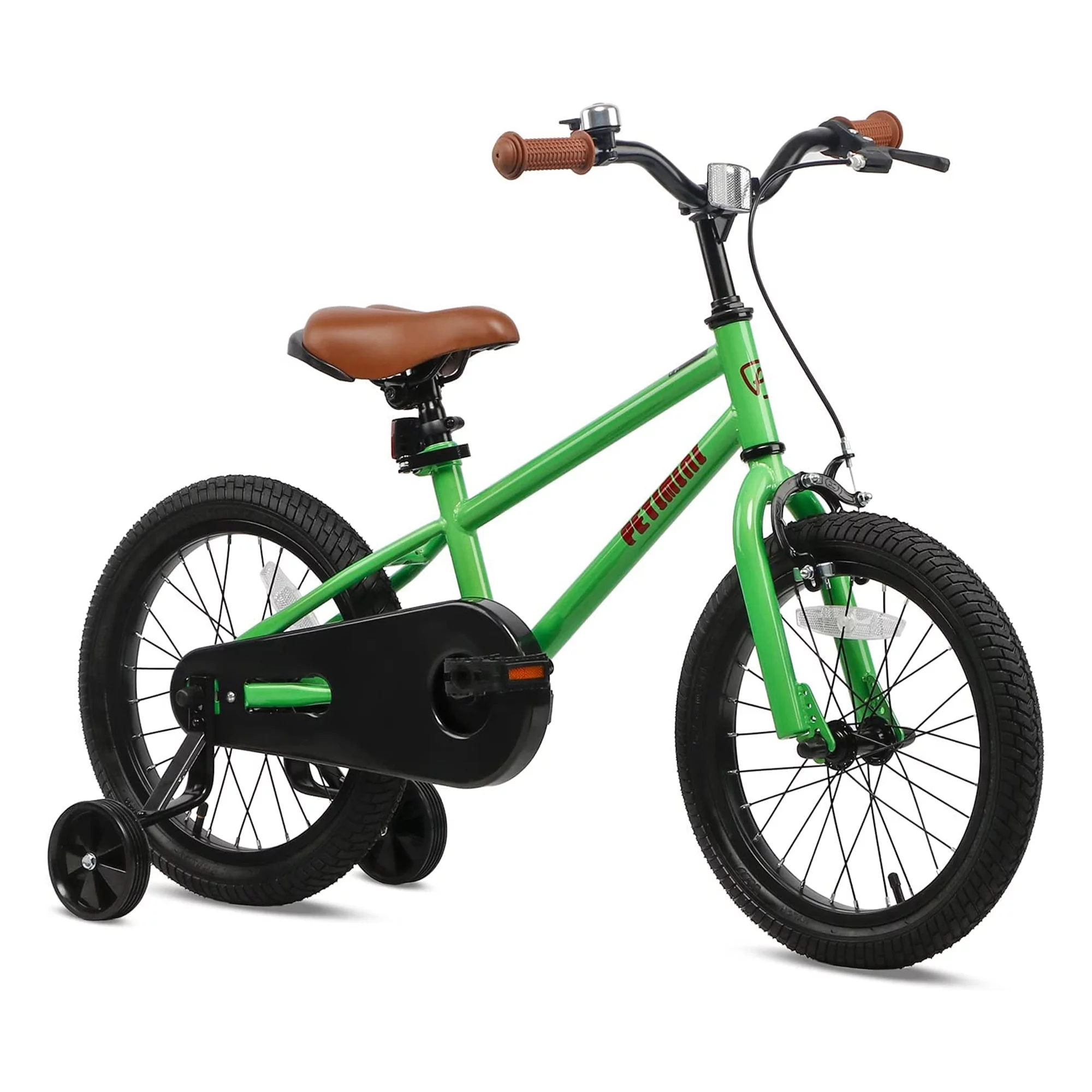 Petimini 16 Inch BMX Kids Bike w/ Training Wheels for 4-7 Years Old, Green