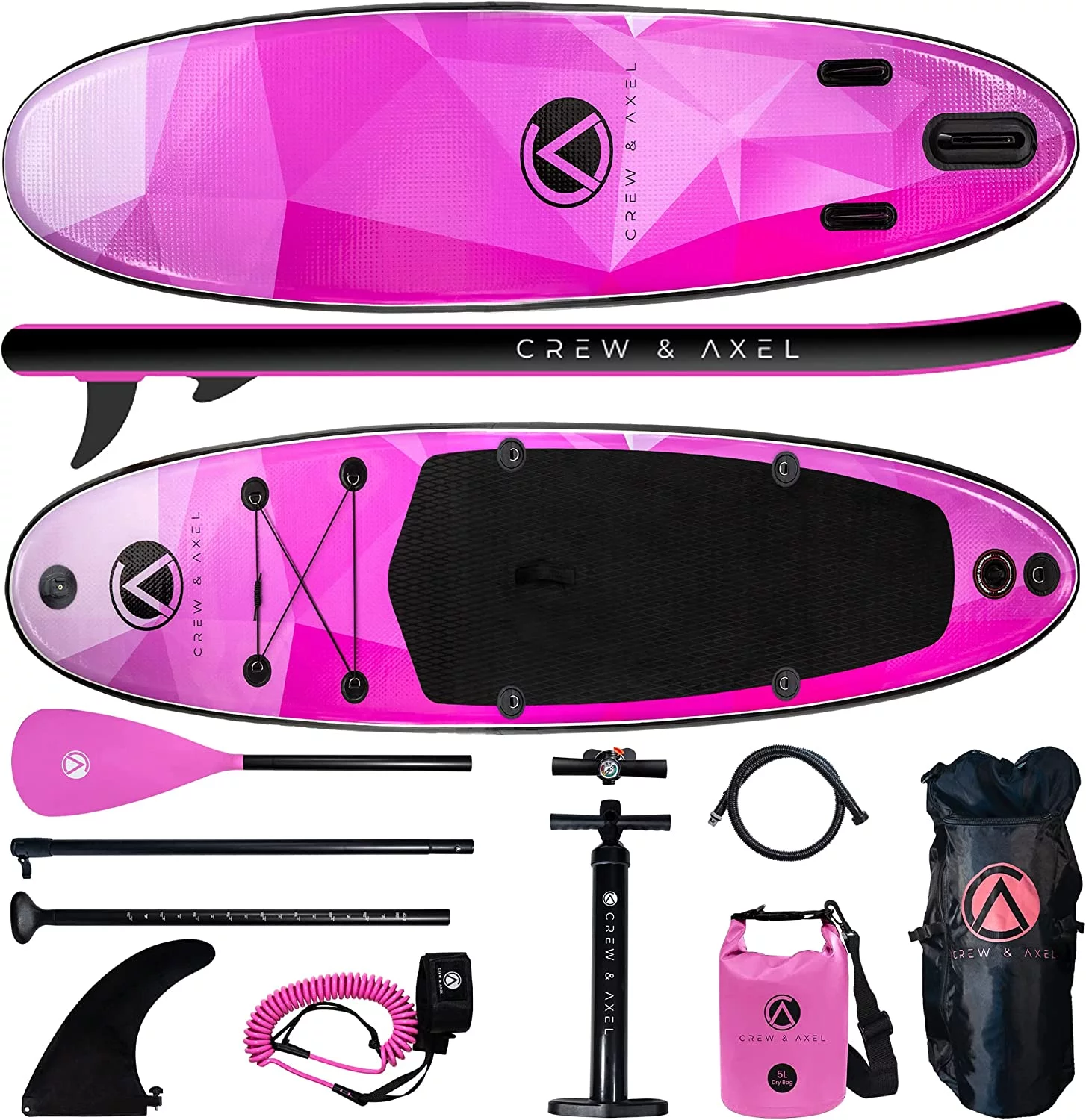 Crew Axel Inflatable Paddle Board 10’33’6?? (18lb) SUP Kit Includes Paddle Pump Bag Shiny Pink